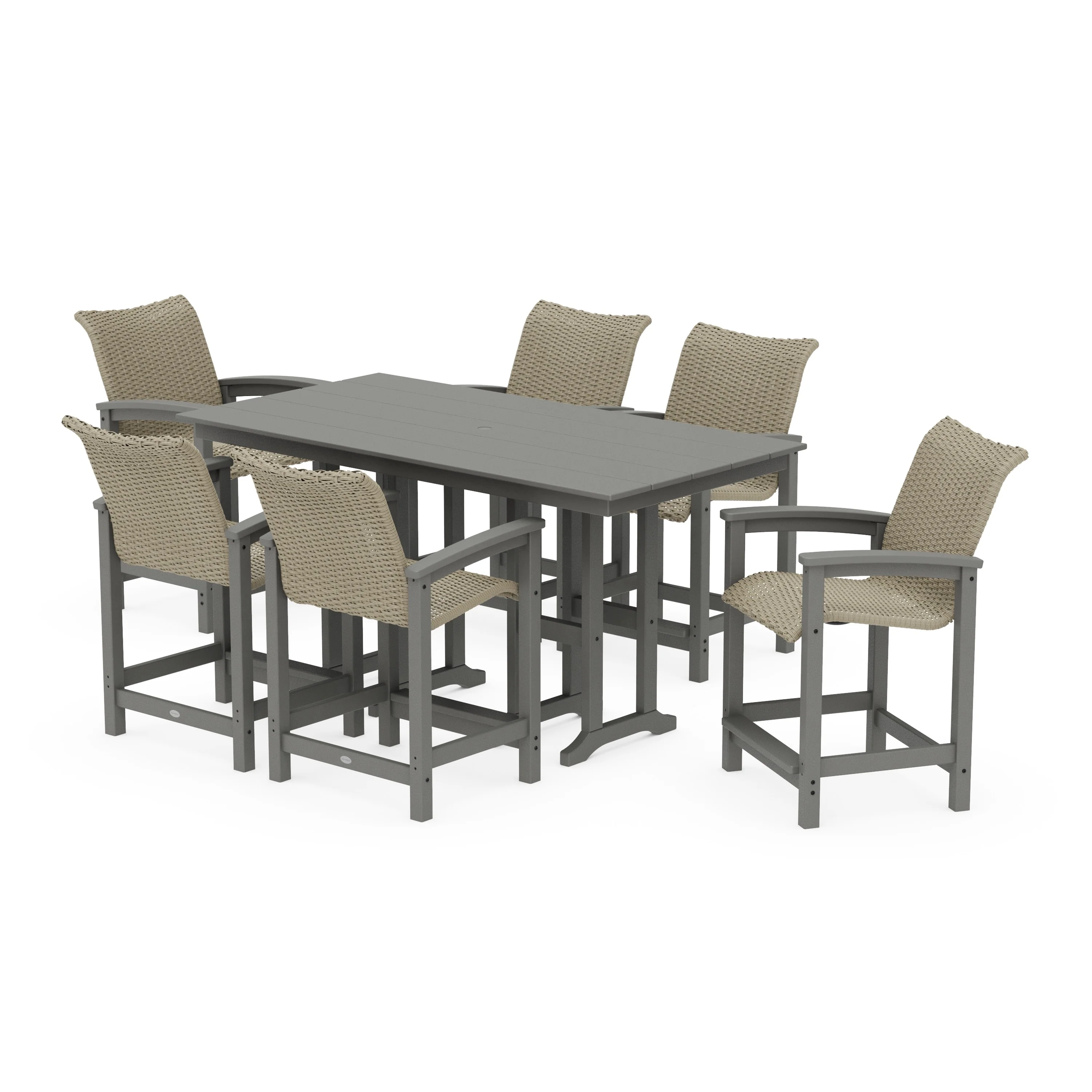Coastal Woven Arm Chair 7-Piece Farmhouse Counter Set