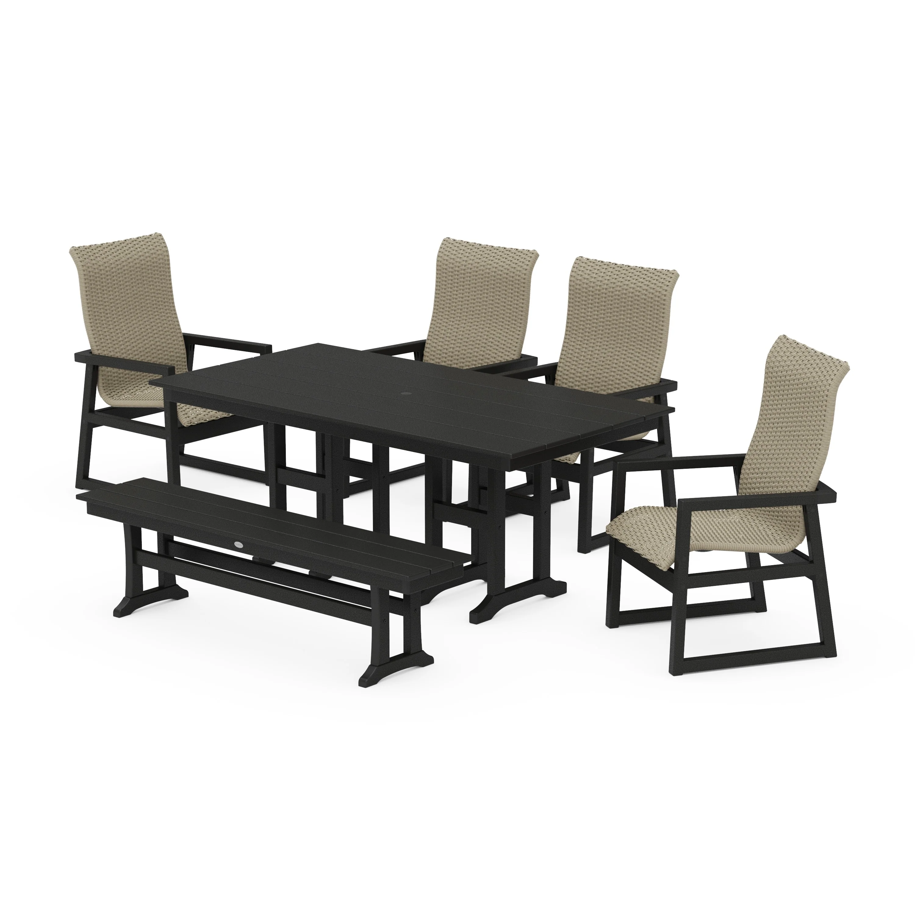 EDGE Woven Highback 6-Piece Farmhouse Dining Set with Bench