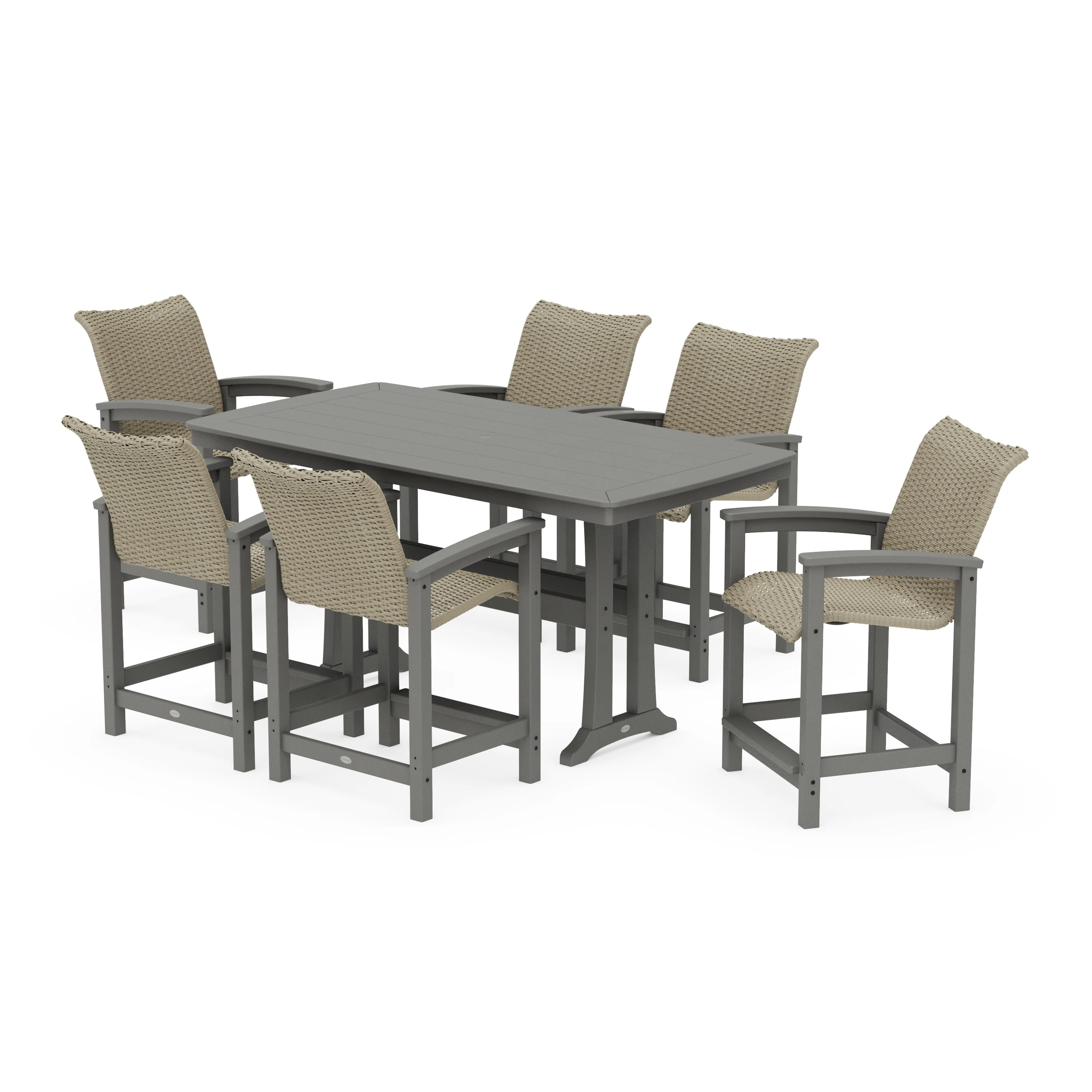 Coastal Woven Arm Chair 7-Piece Counter Set with Trestle Legs