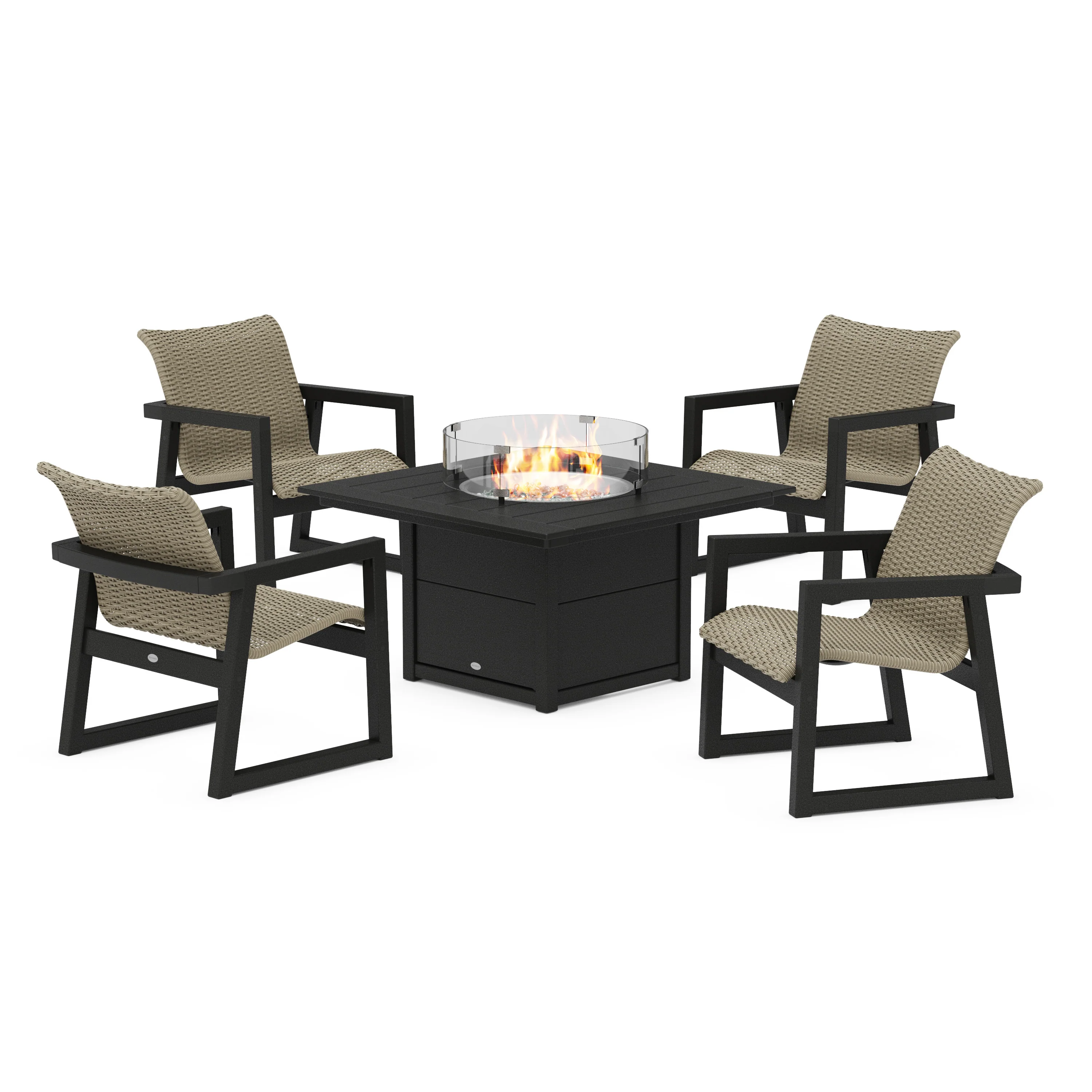EDGE Woven 5-Piece Lounge Chair Seating Set with Fire Pit Table