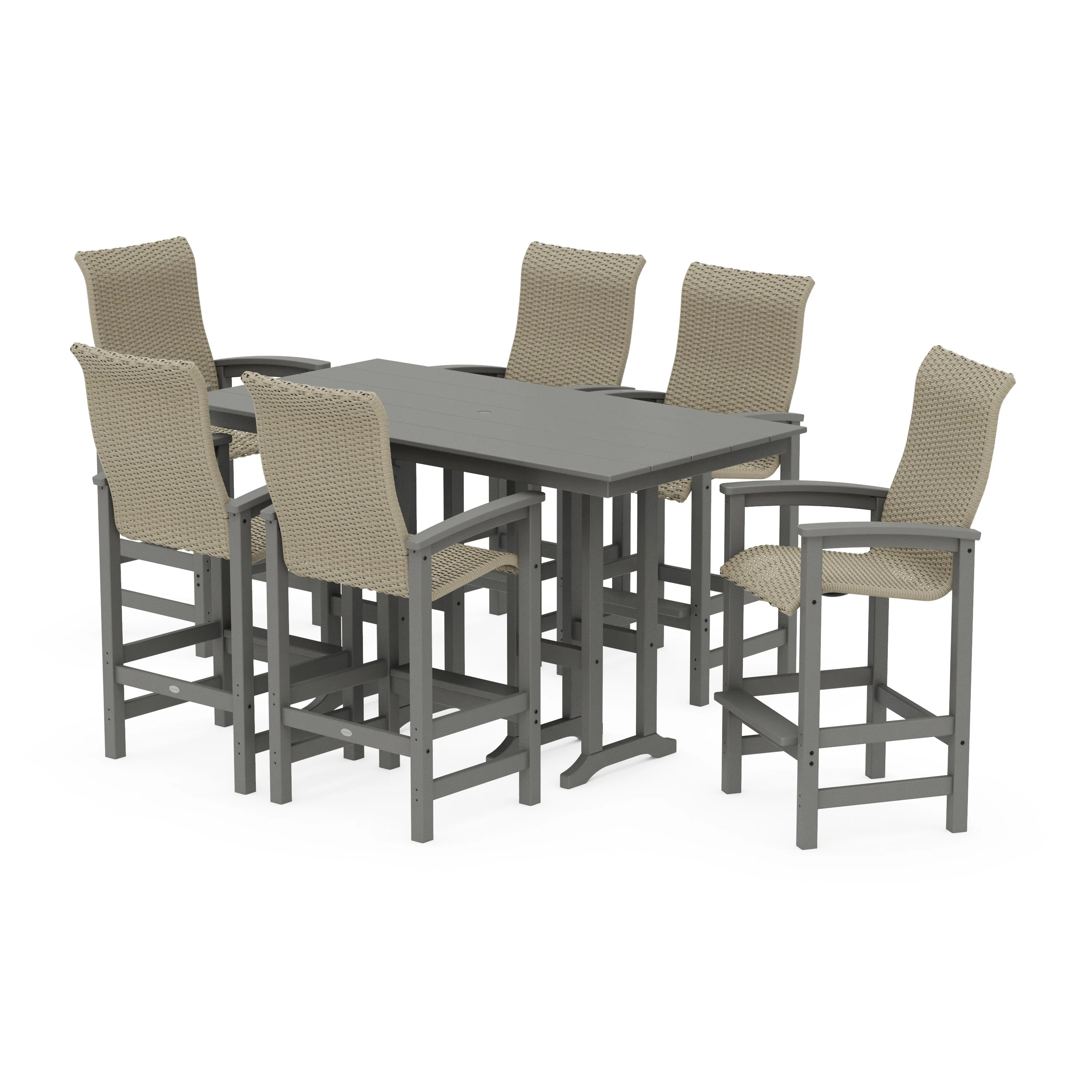 Coastal Woven High-Back Arm Chair 7-Piece Farmhouse Bar Set