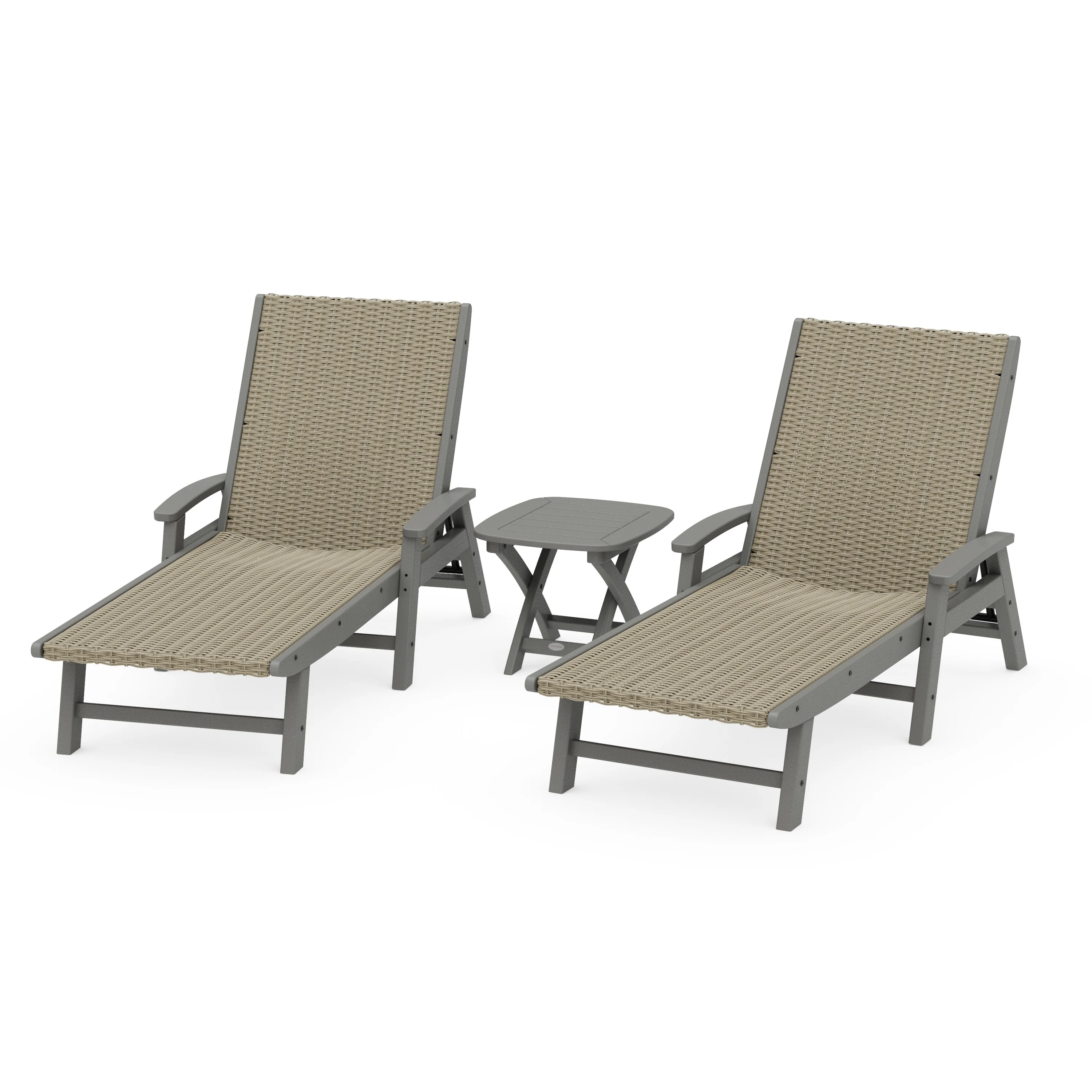 3 - Piece Coastal Woven Chaise with Arms Chaise Lounge Set