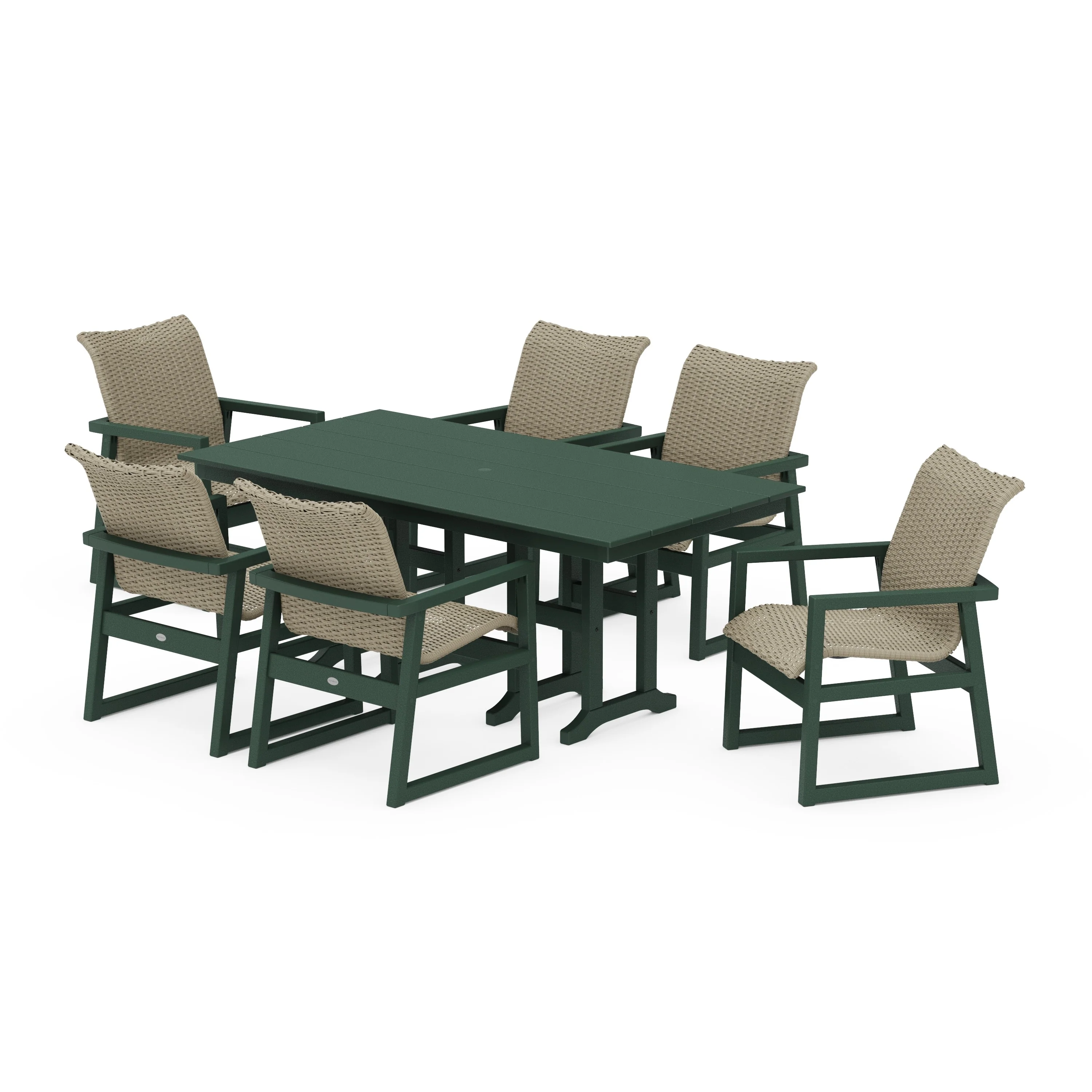 EDGE Woven Arm Chair 7-Piece Farmhouse Dining Set