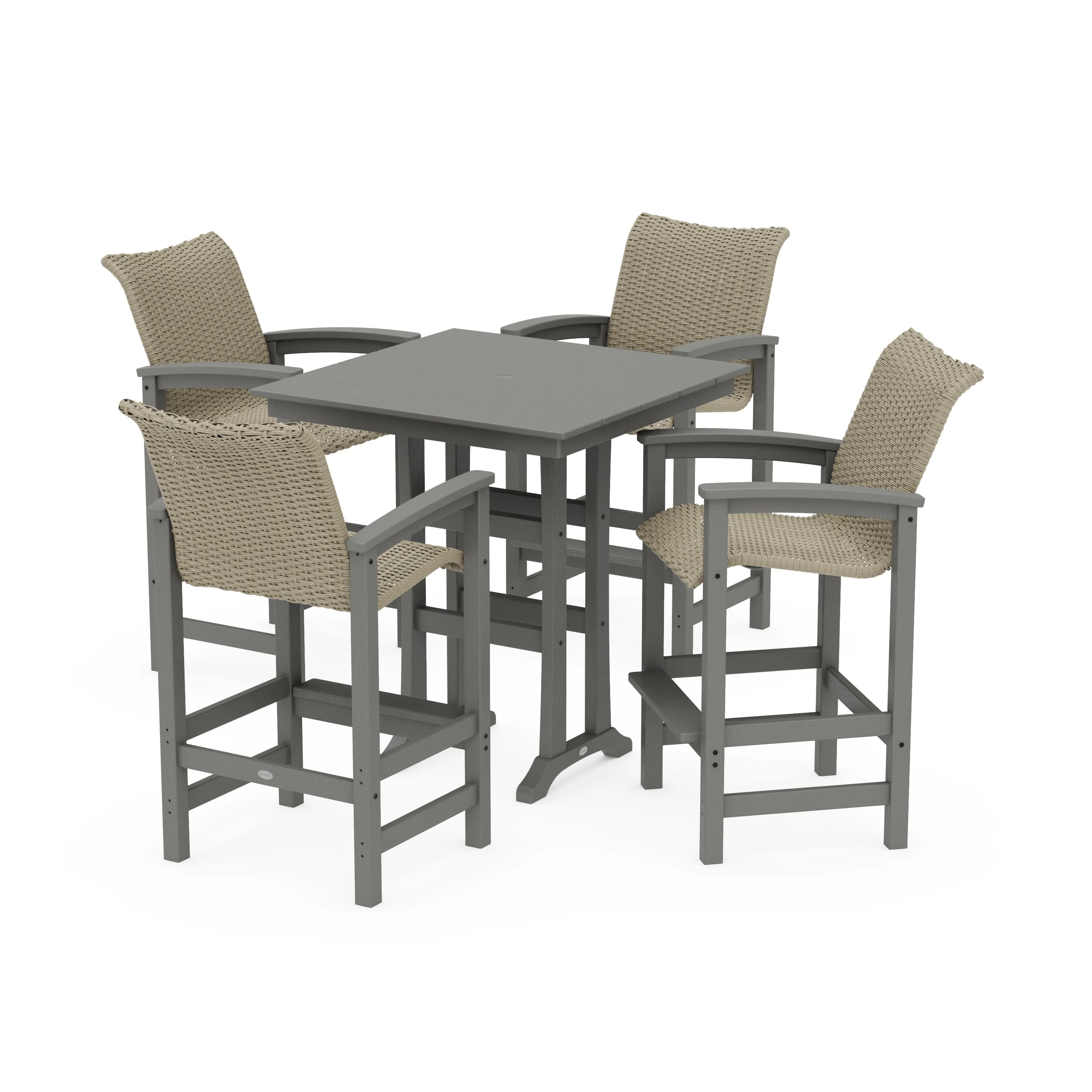 Coastal Woven 5-Piece Farmhouse Bar Set with Trestle Legs