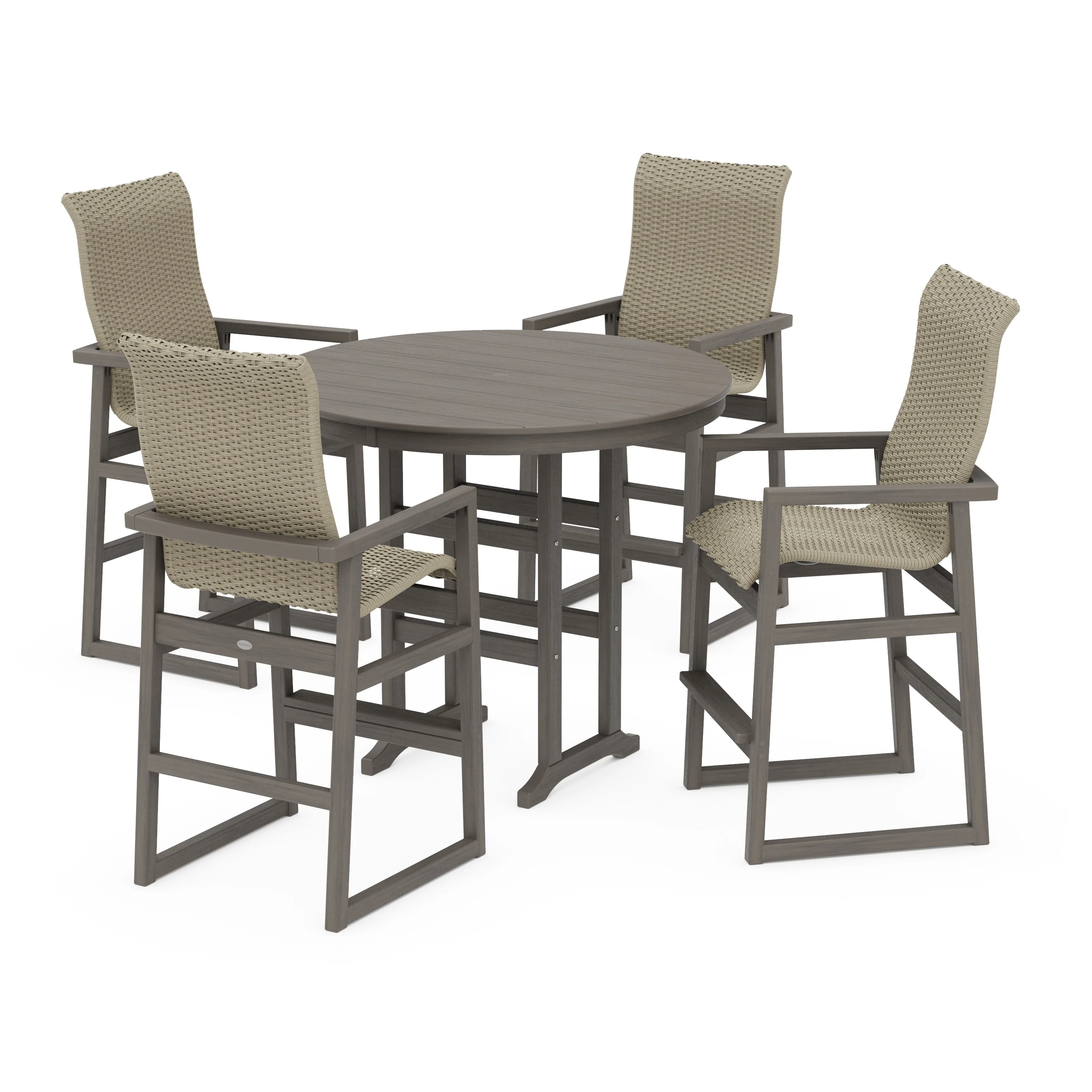 EDGE Woven Highback 5-Piece Round Farmhouse Bar Set