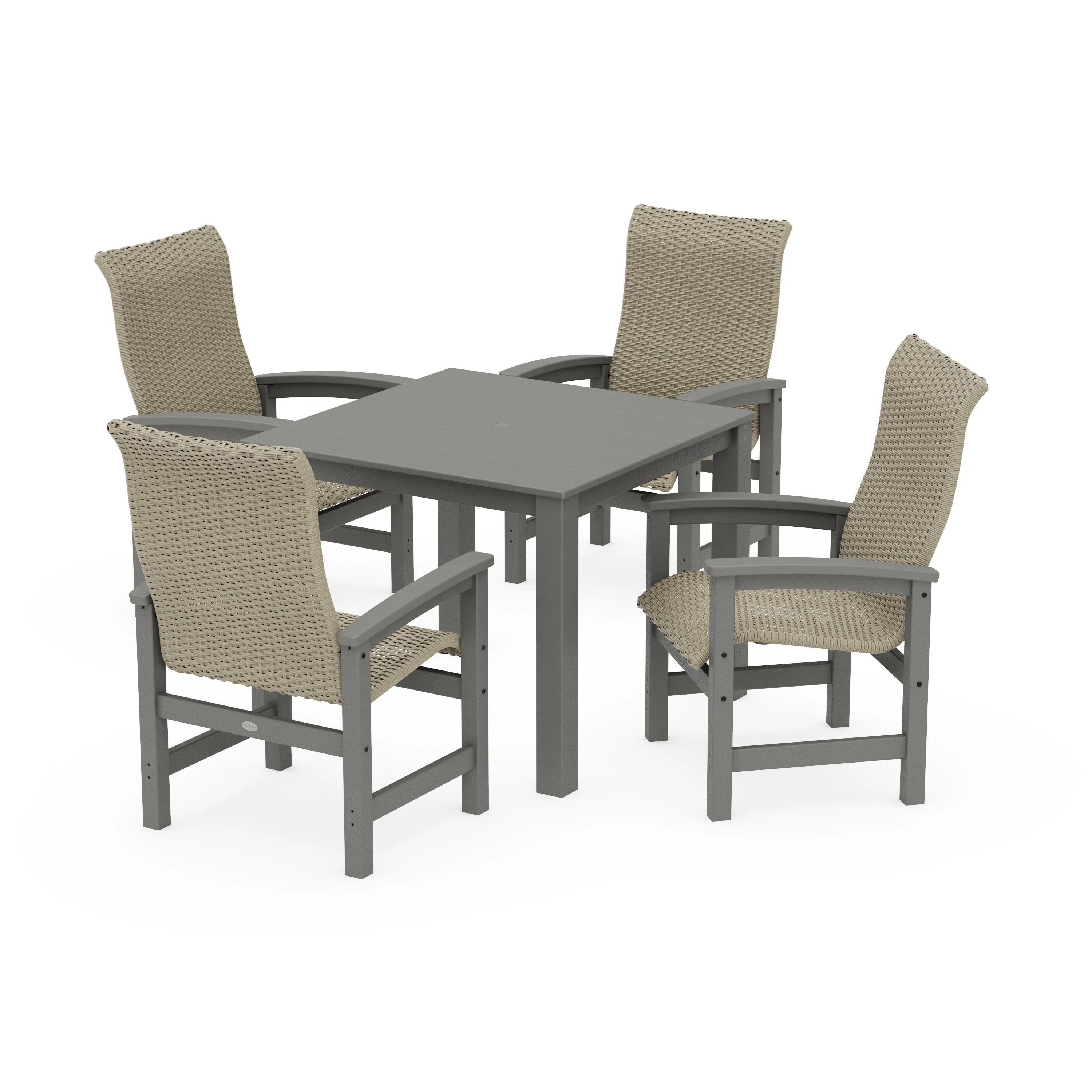 Coastal Woven High-Back 5-Piece Parsons Dining Set