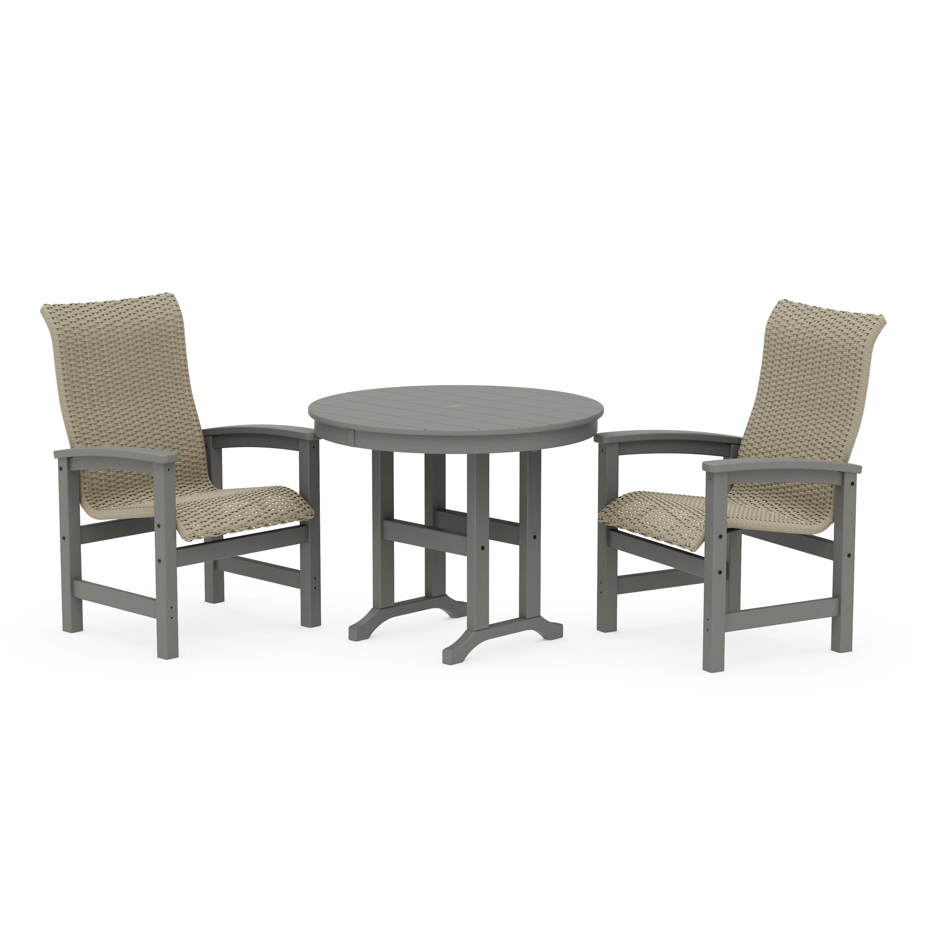 Coastal Woven High-Back 3-Piece Farmhouse Dining Set