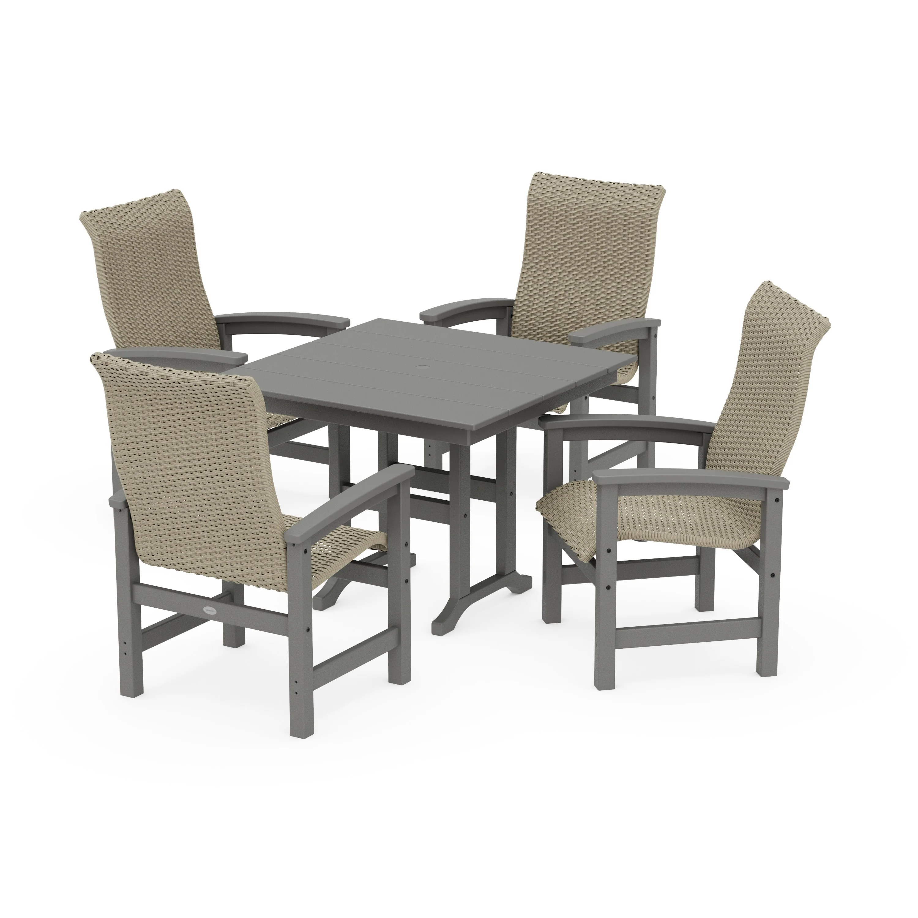 Coastal Woven High-Back 5-Piece Farmhouse Dining Set