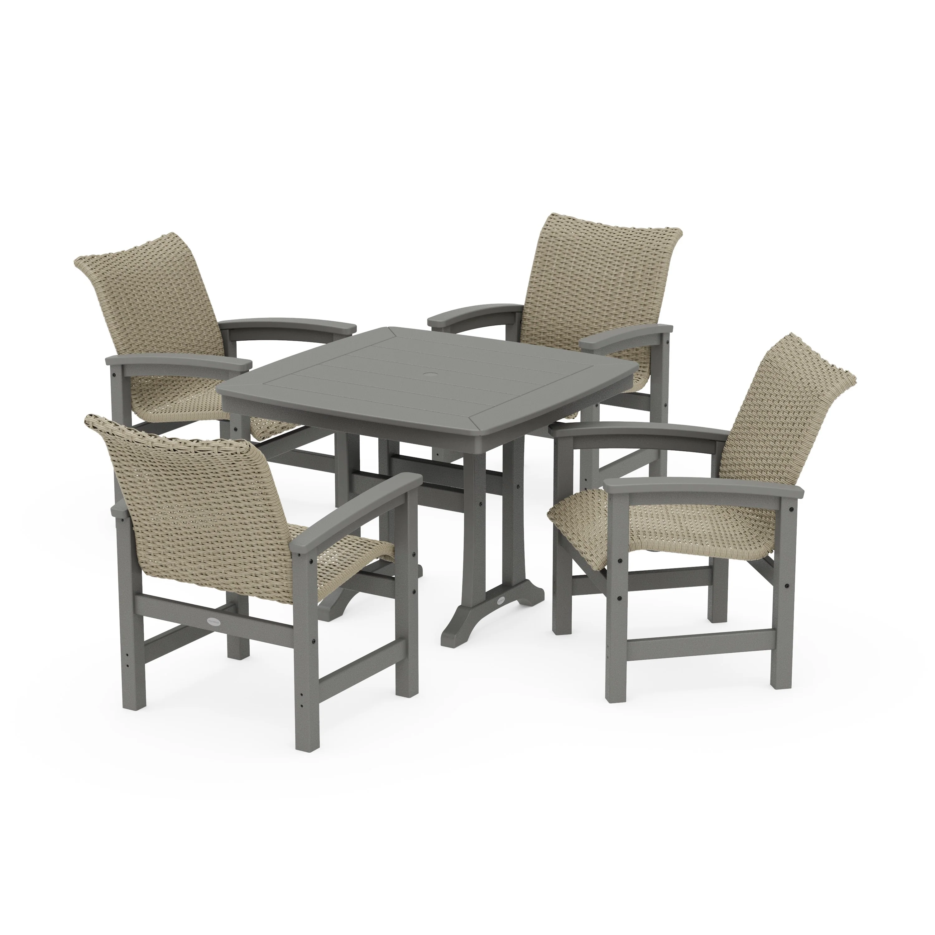 Coastal Woven 5-Piece Dining Set with Trestle Legs