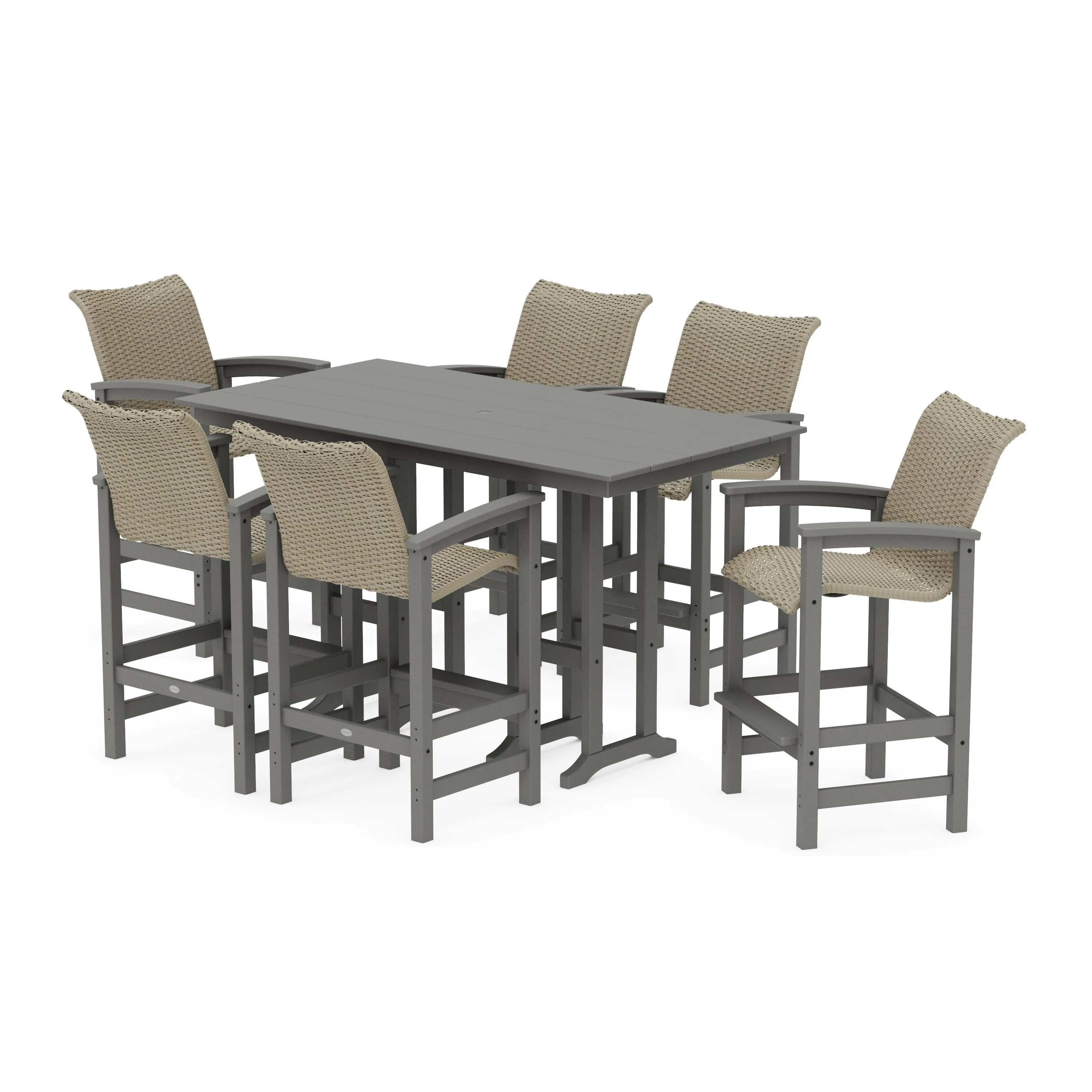 Coastal Woven Arm Chair 7-Piece Farmhouse Bar Set