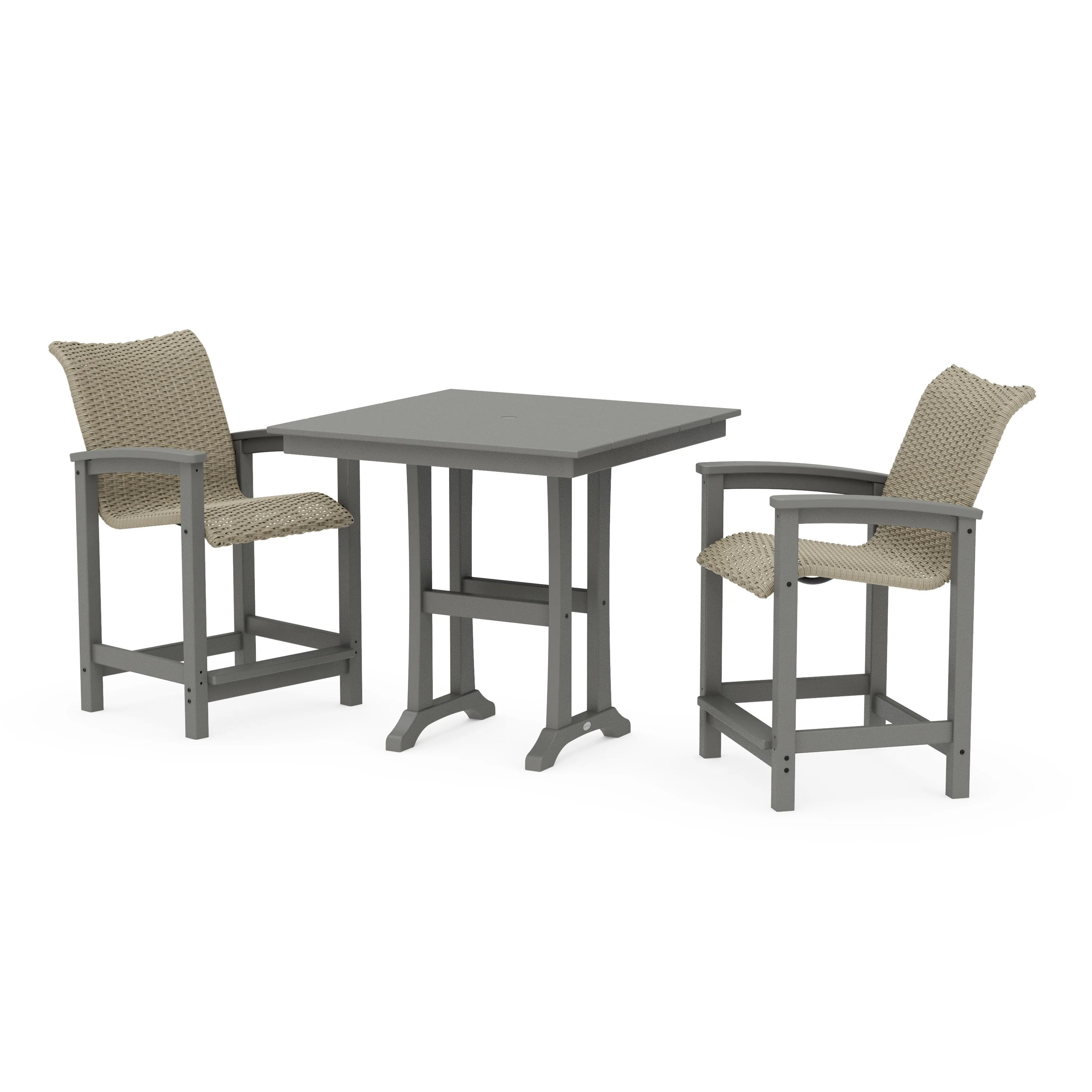 Coastal Woven 3-Piece Farmhouse Counter Set with Trestle Legs
