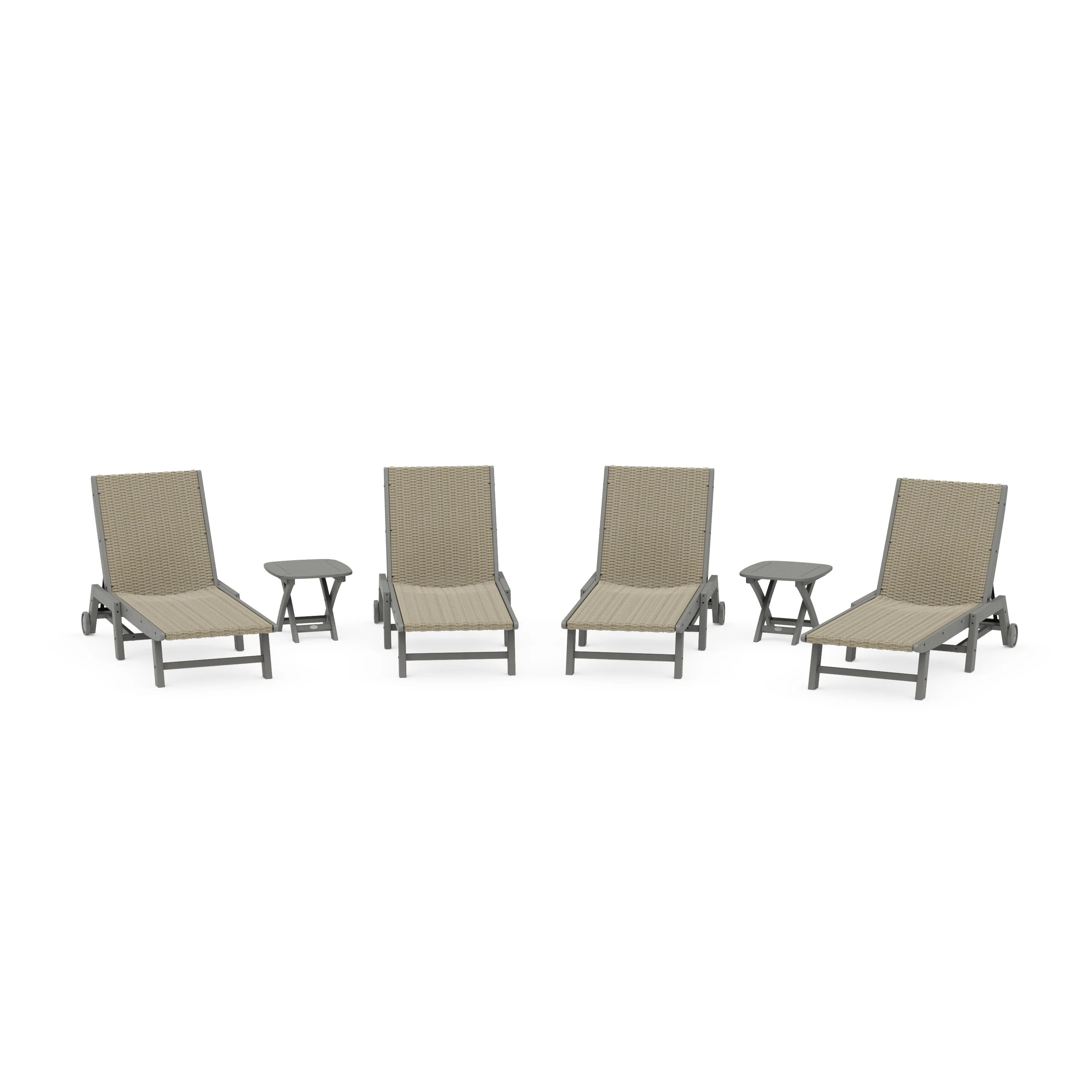 6- Piece Coastal Woven Chaise with Wheels Chaise Lounge Set
