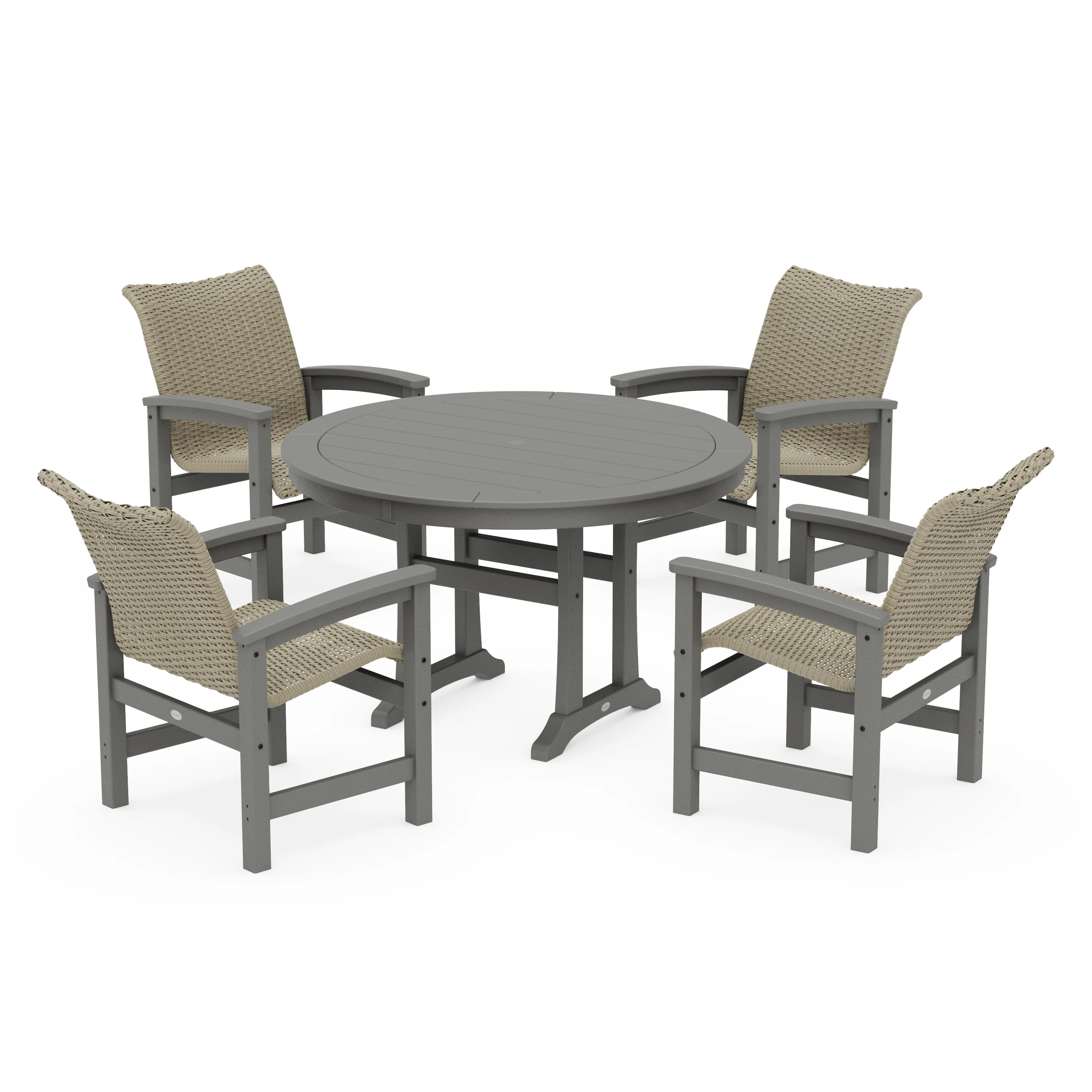 Coastal Woven 5-Piece Round Dining Set with Trestle Legs