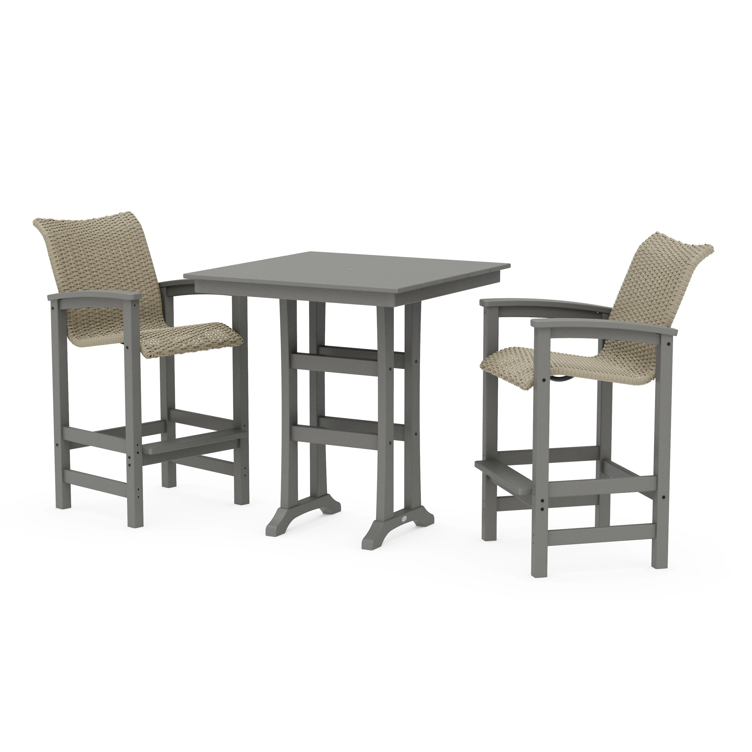 Coastal Woven 3-Piece Farmhouse Bar Set with Trestle Legs
