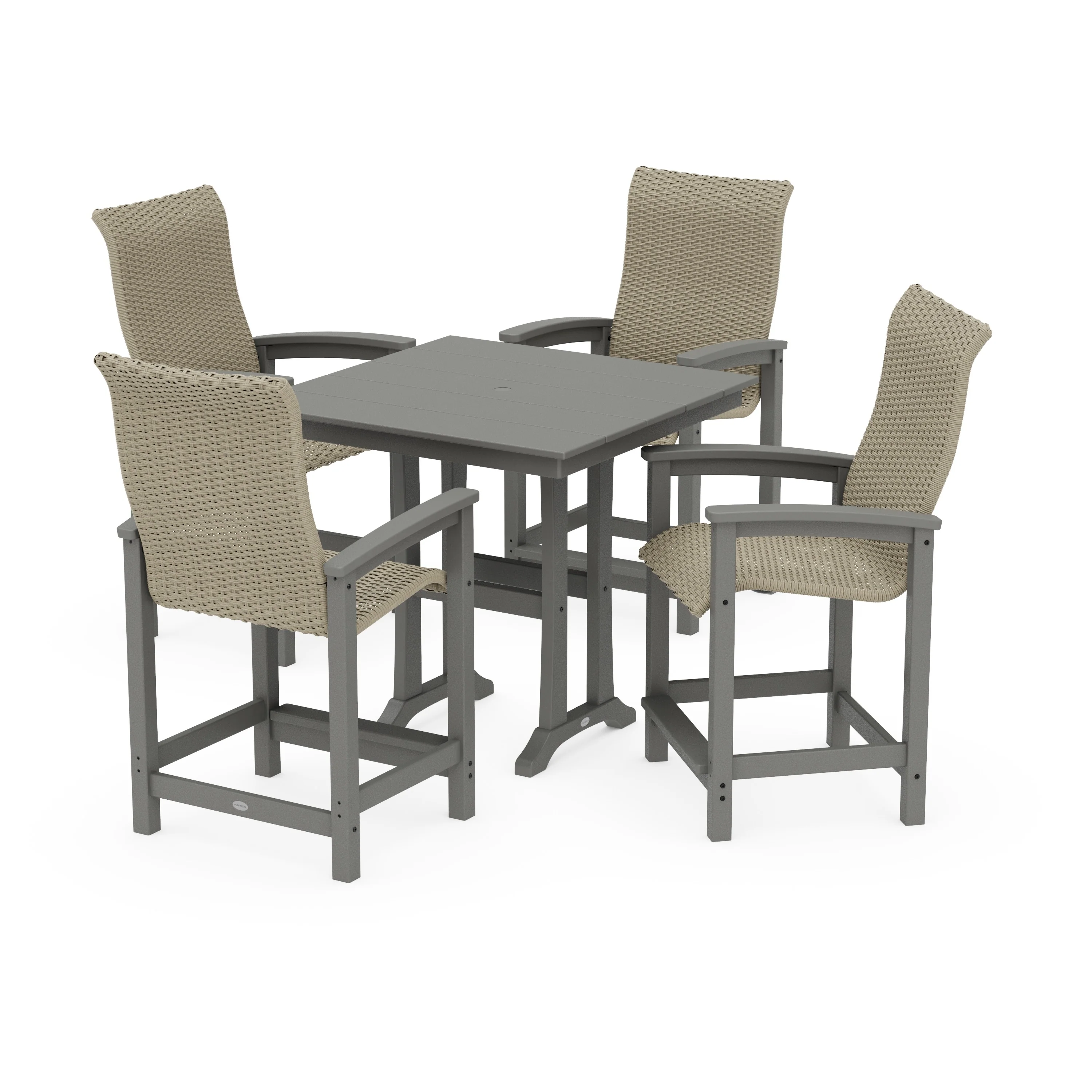 Coastal Woven High-Back 5-Piece Farmhouse Counter Set with Trestle Legs