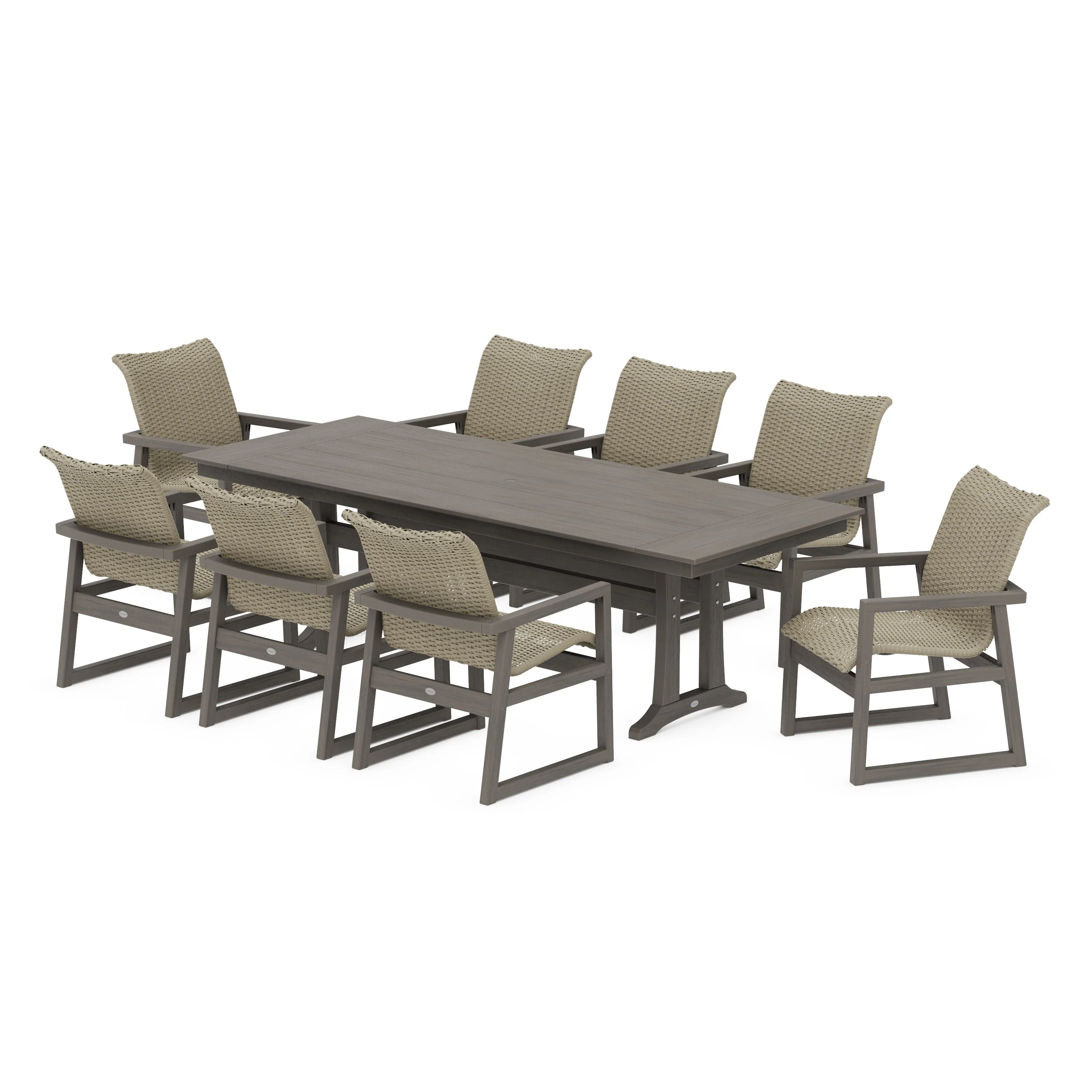 EDGE Woven 9-Piece Farmhouse Dining Set with Trestle Legs