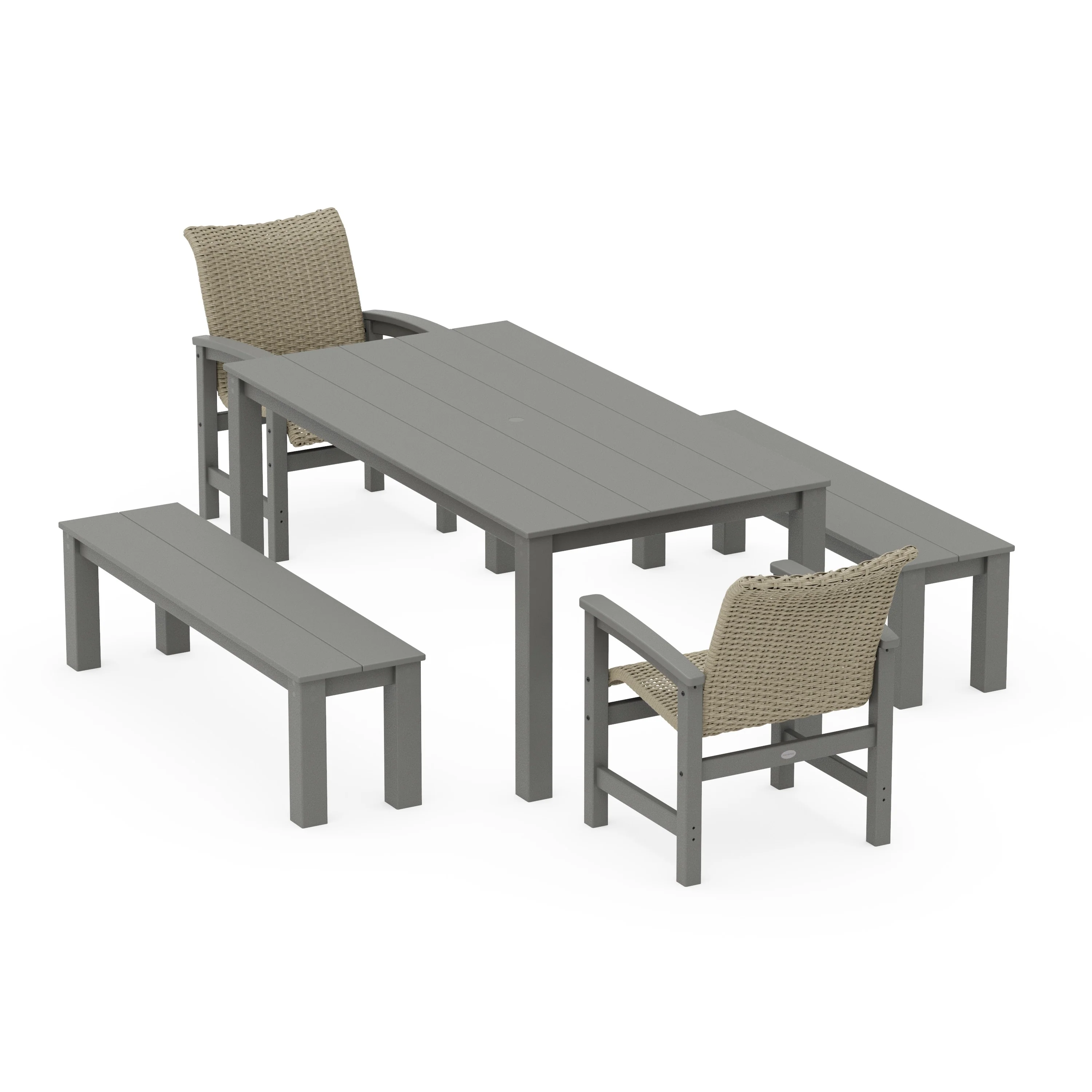 Coastal Woven 5-Piece Parsons Dining Set with Benches