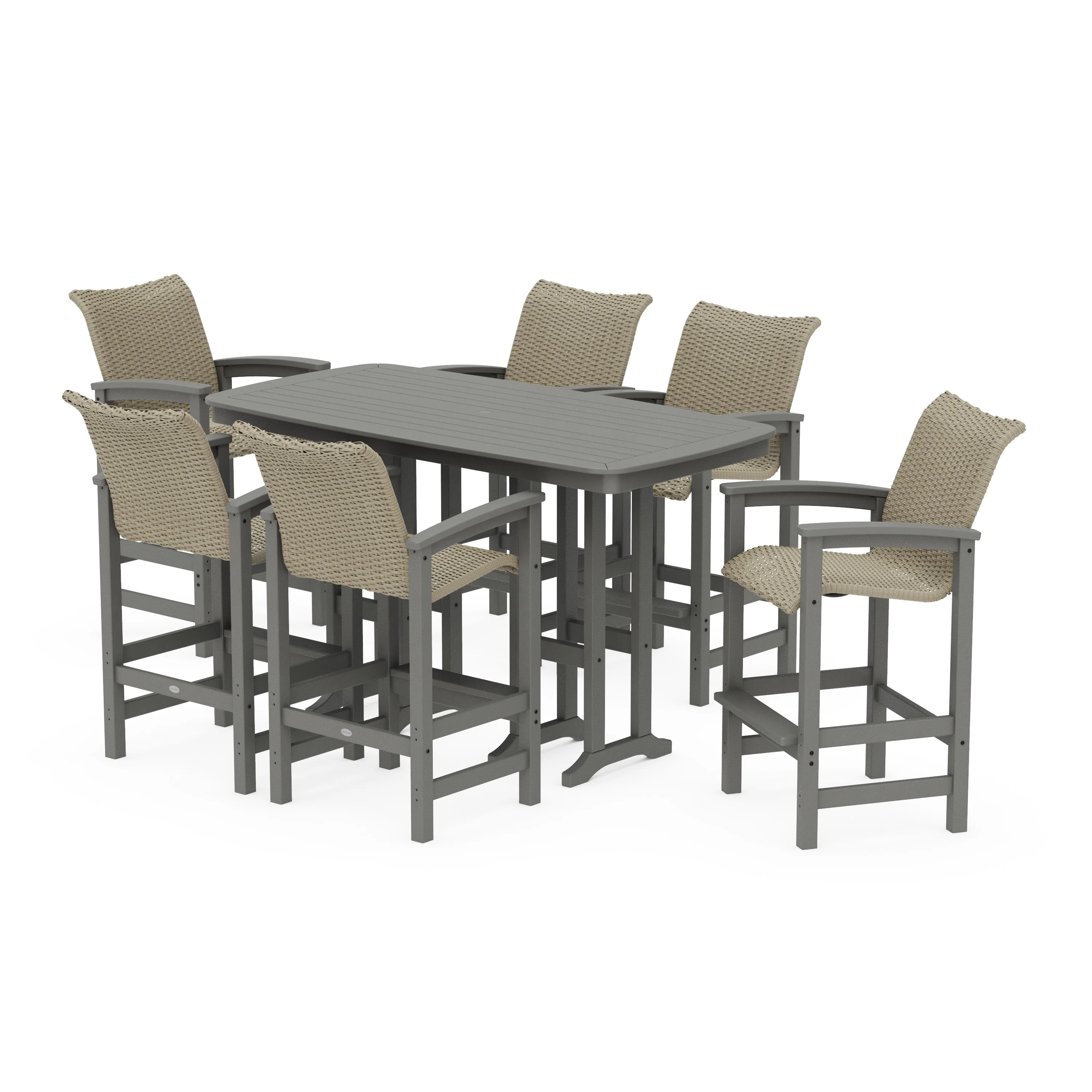 Coastal Woven Arm Chair 7-Piece Bar Set