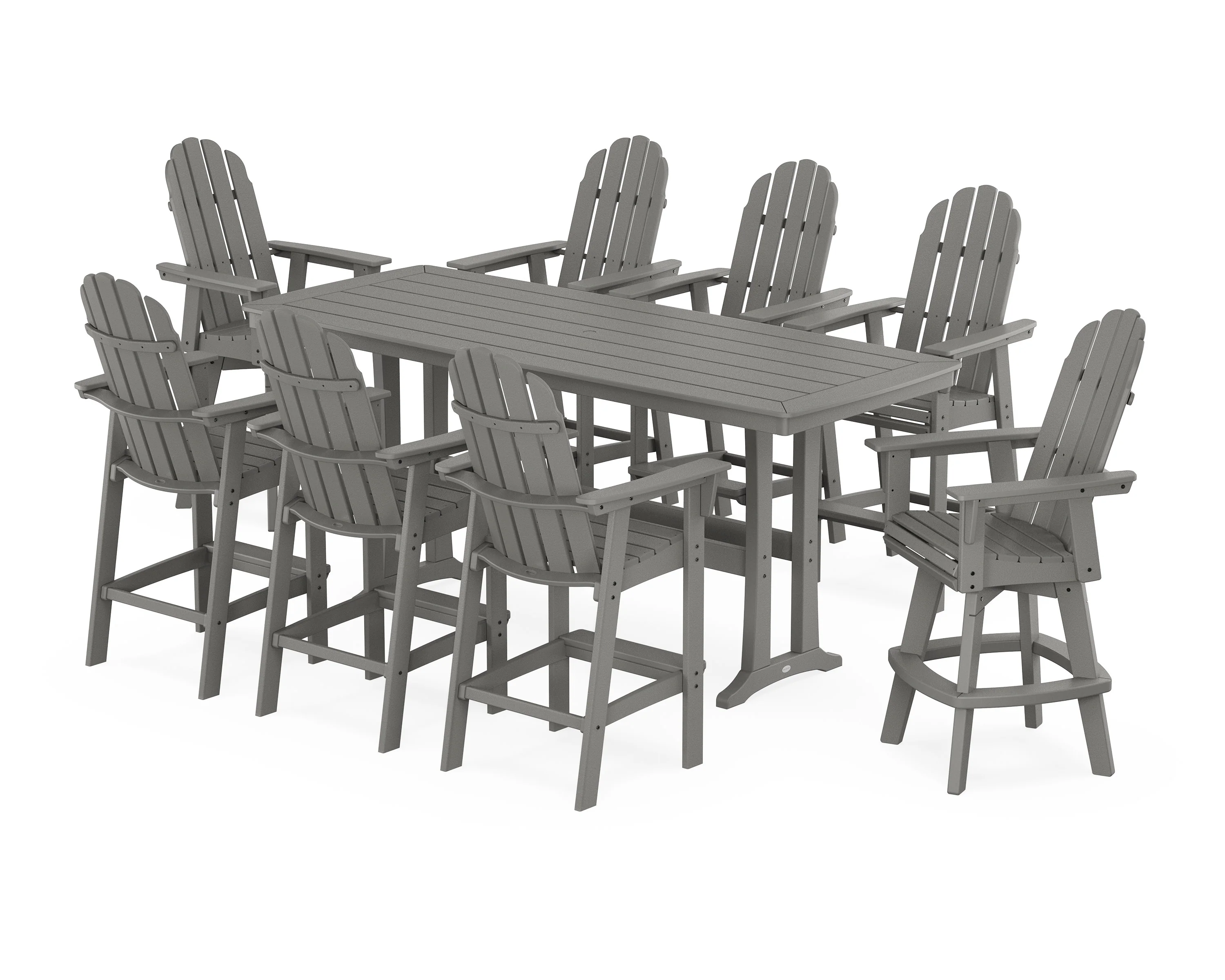 Vineyard Curveback Adirondack Swivel 9-Piece Bar Set with Trestle Legs