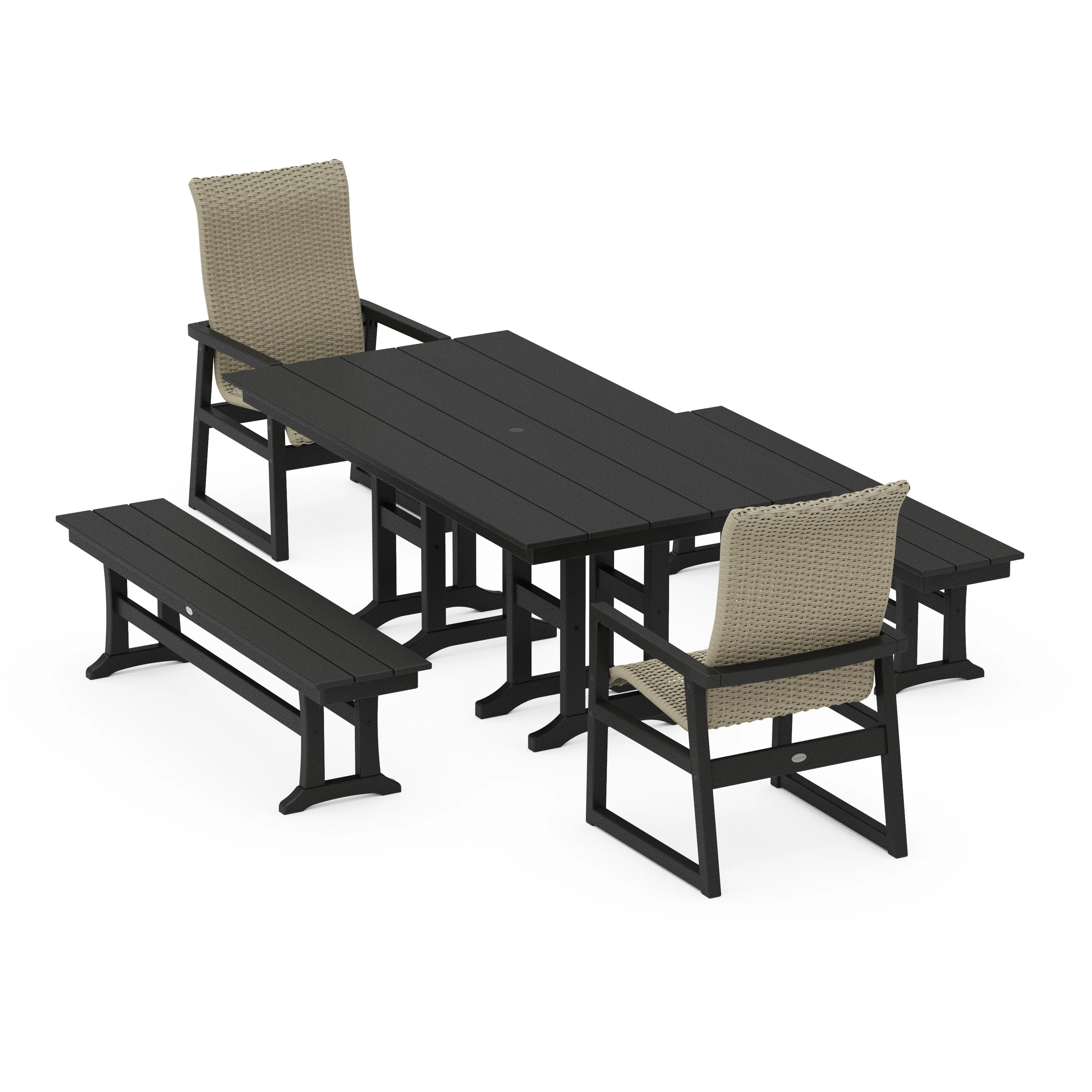 EDGE Woven Highback 5-Piece Farmhouse Dining Set with Benches