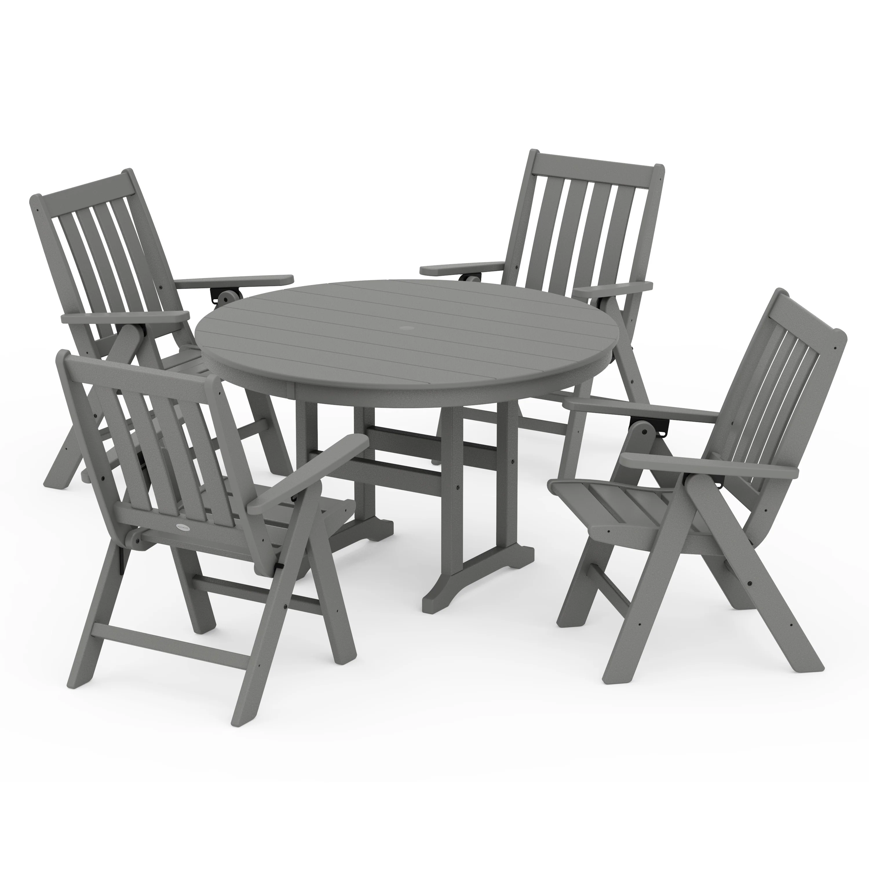 Vineyard Folding Chair 5-Piece Round Farmhouse Dining Set