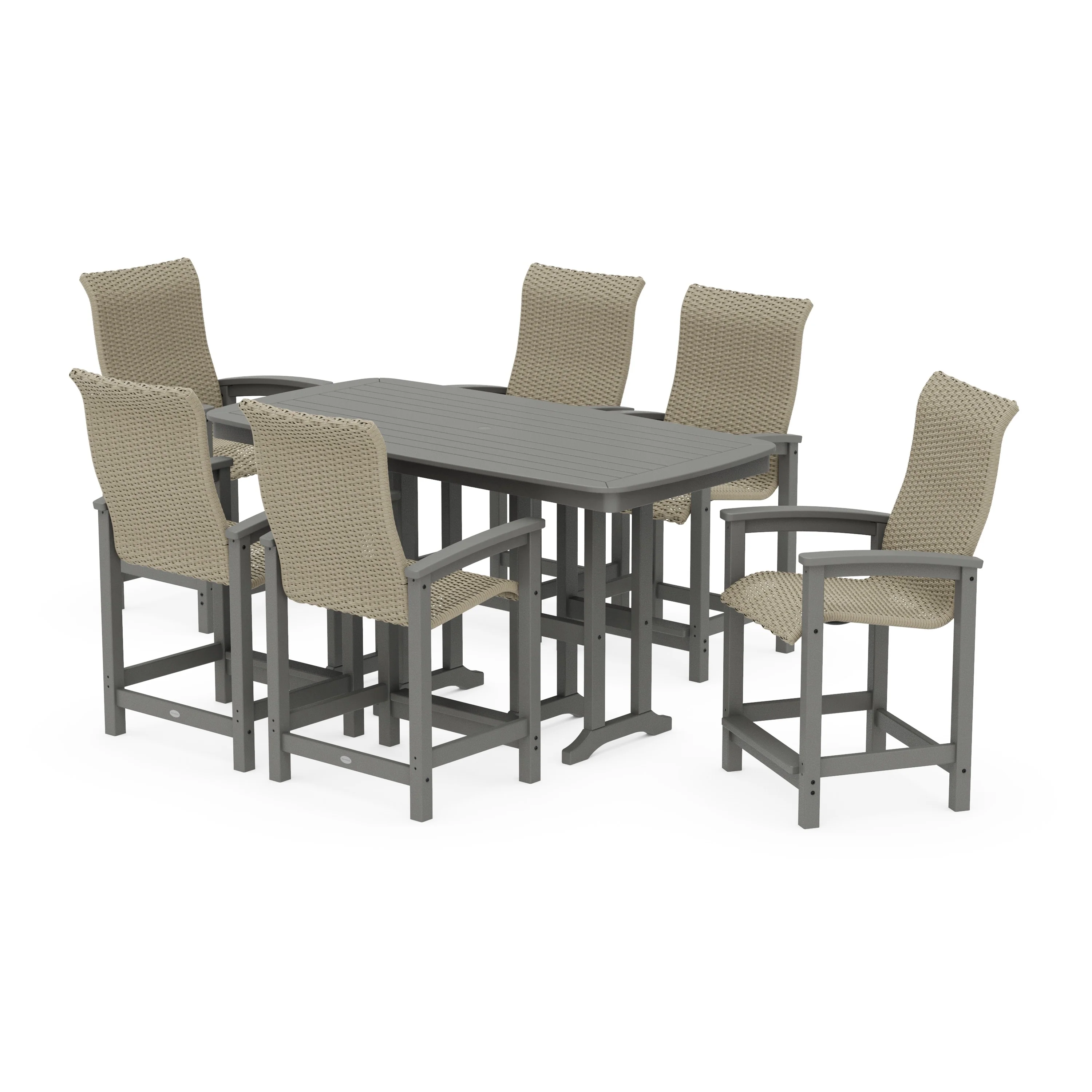 Coastal Woven High-Back Arm Chair 7-Piece Counter Set
