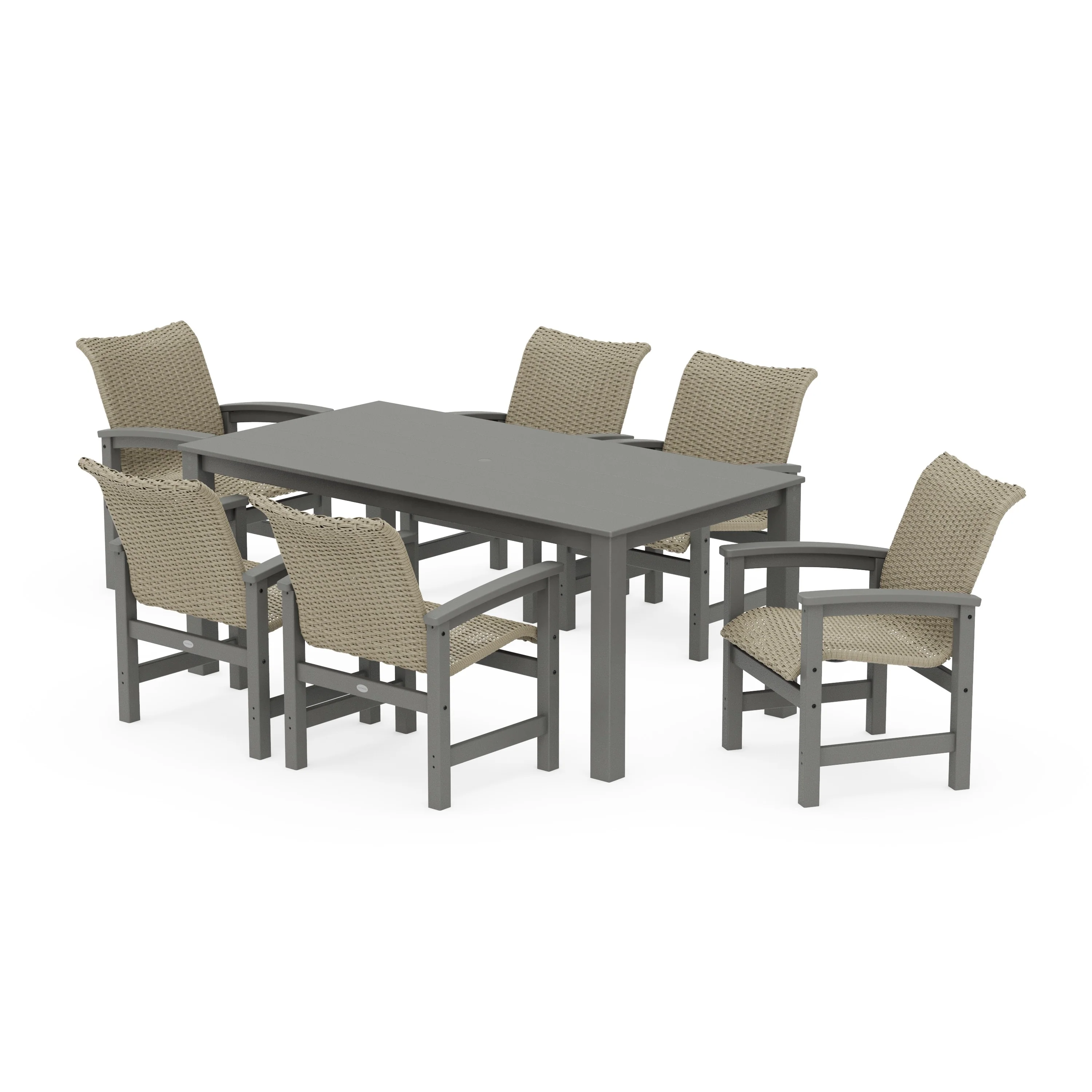 Coastal Woven Arm Chair 7-Piece Parsons Dining Set