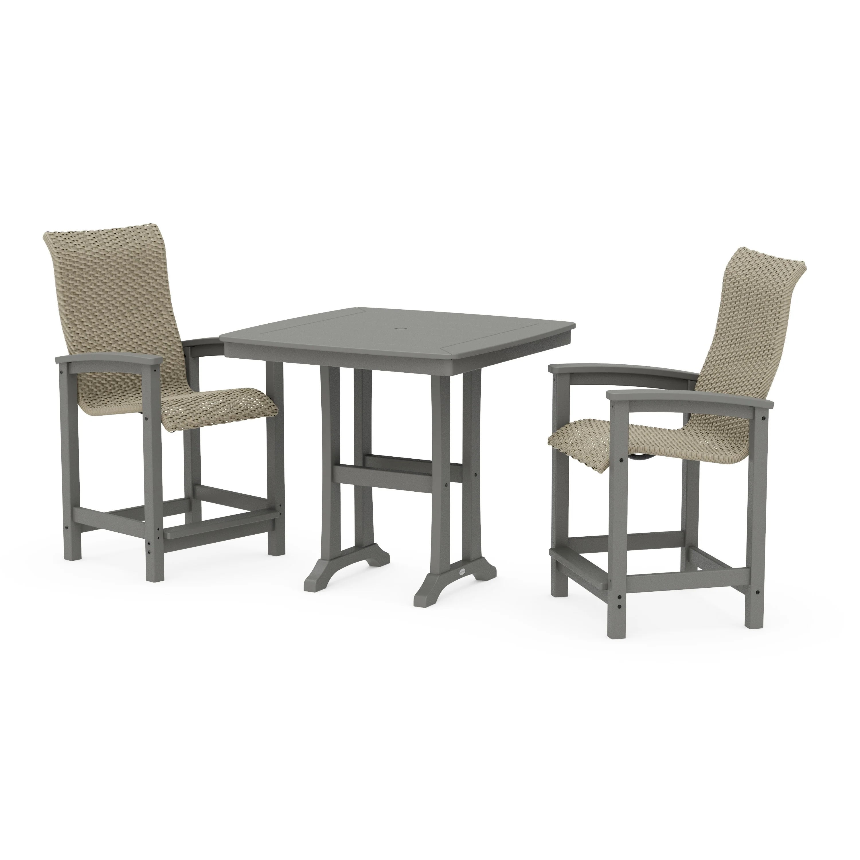 Coastal Woven High-Back 3-Piece Counter Set with Trestle Legs
