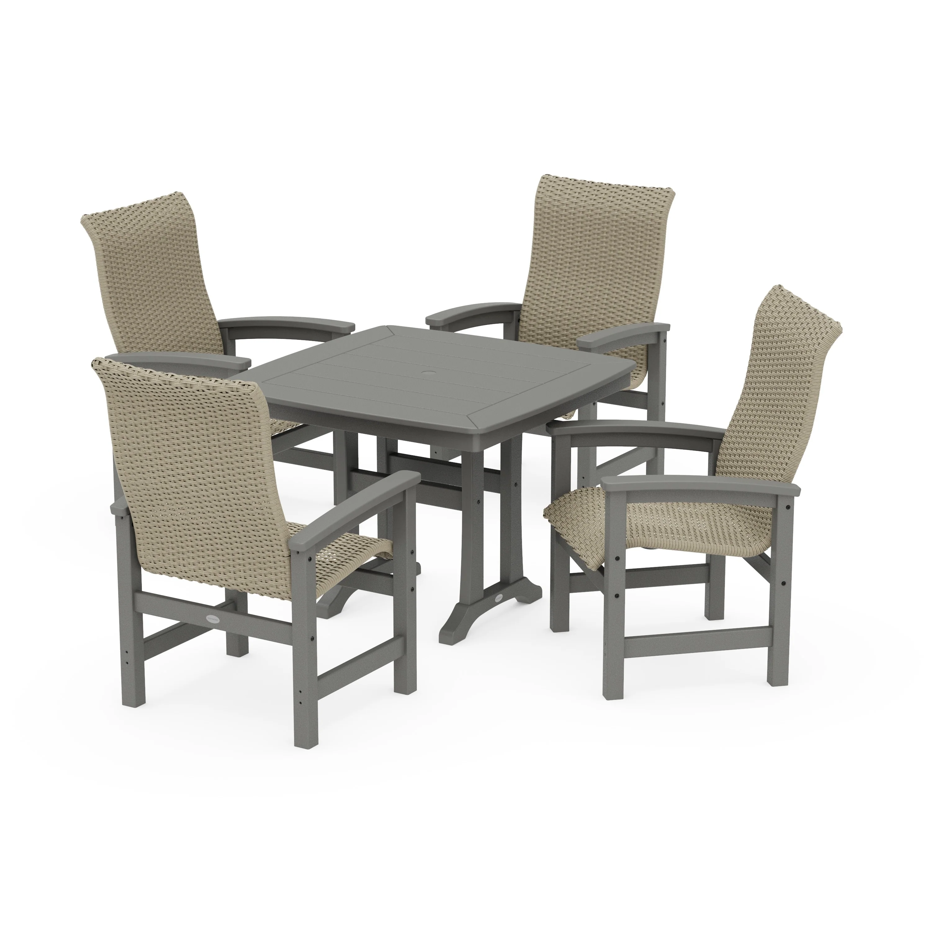 Coastal Woven High-Back 5-Piece Dining Set with Trestle Legs