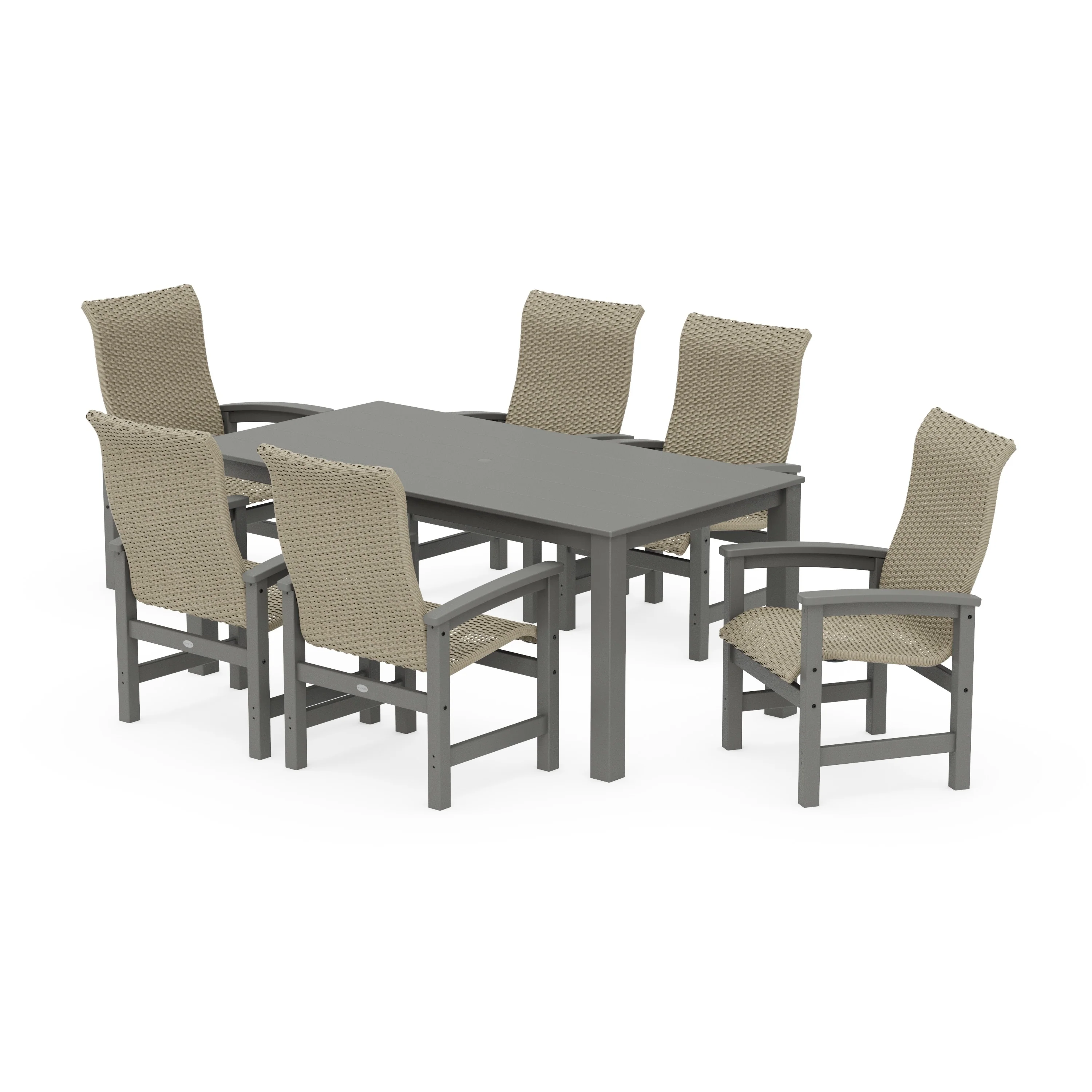 Coastal Woven High-Back Arm Chair 7-Piece Parsons Dining Set