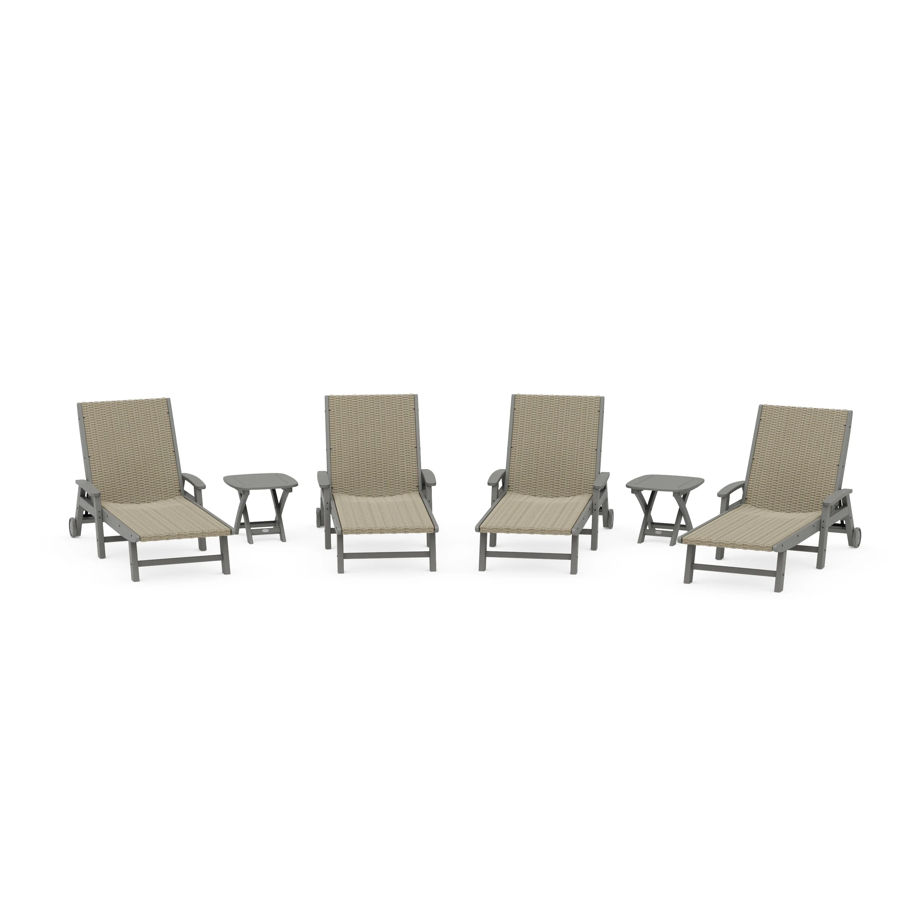 6- Piece Coastal Woven Chaise with Arms and Wheels Chaise Lounge Set