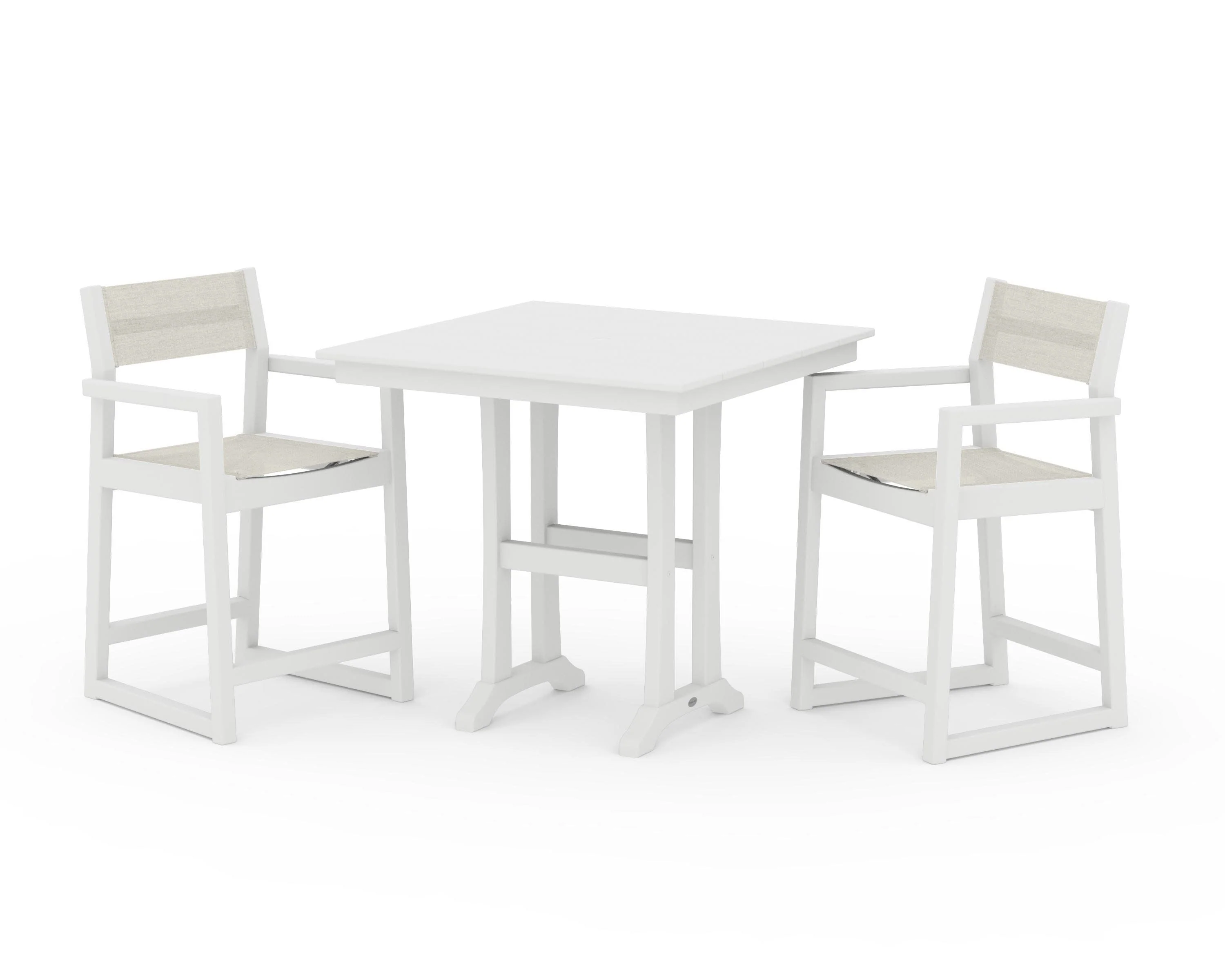 EDGE Sling Arm Chair 3-Piece Farmhouse Counter Set with Trestle Legs