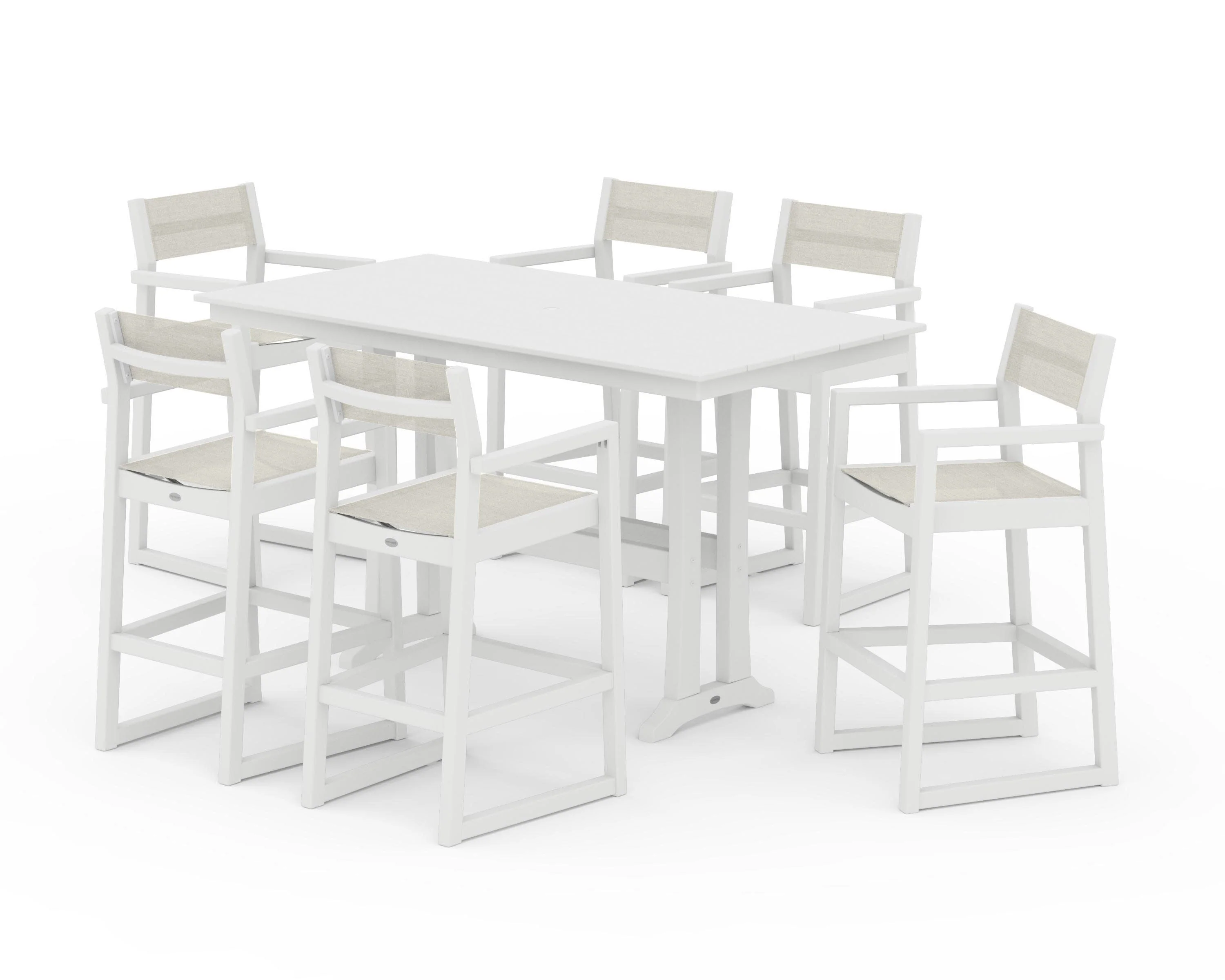 EDGE Sling Arm Chair 7-Piece Farmhouse Bar Set with Trestle Legs