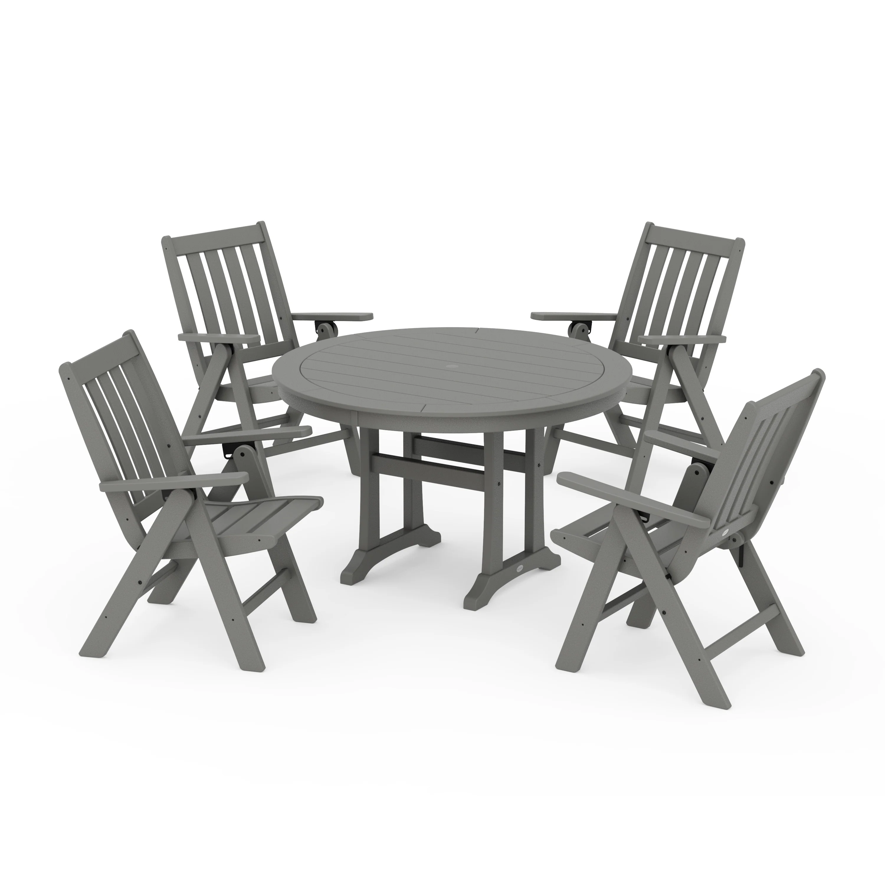 Vineyard Folding Chair 5-Piece Round Dining Set with Trestle Legs