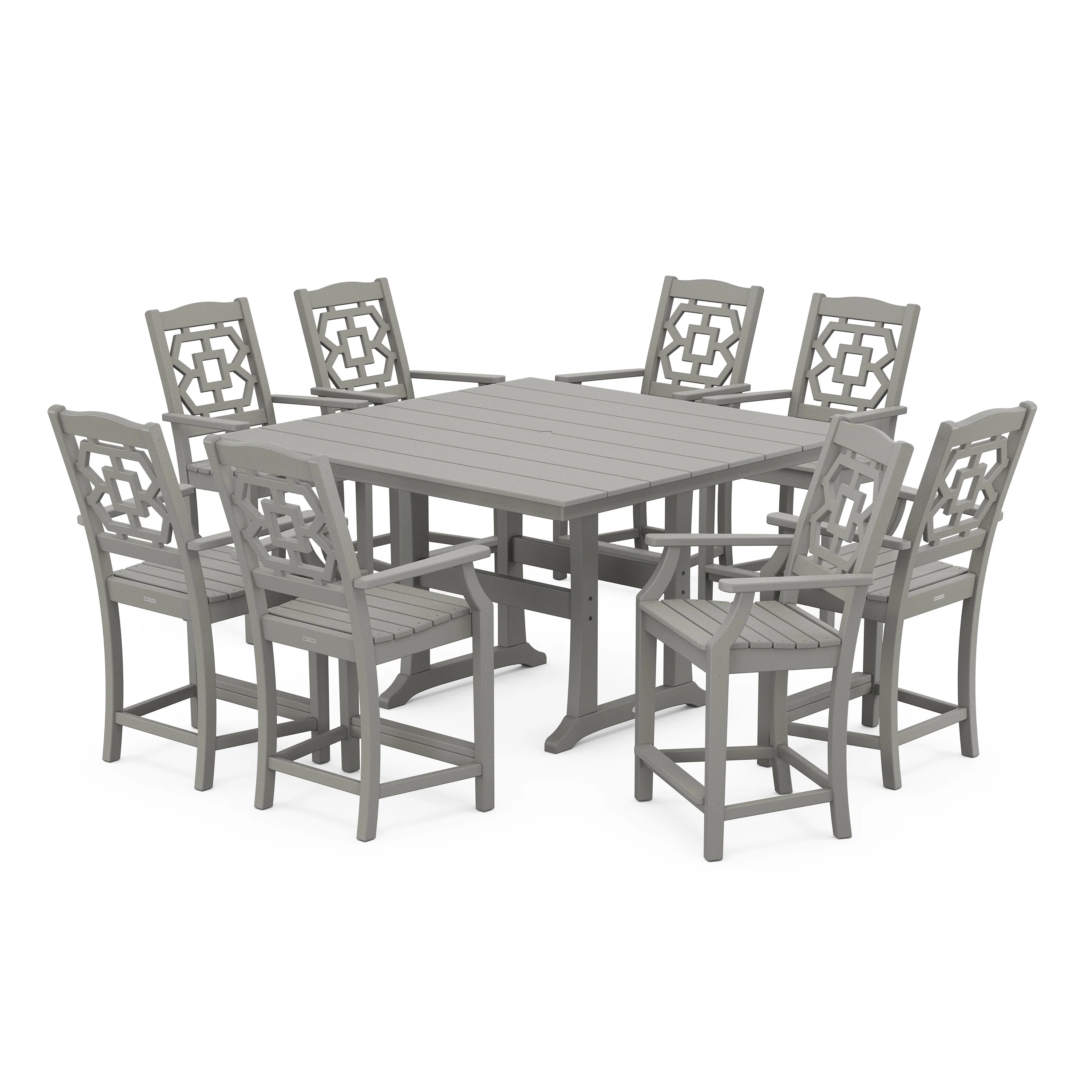 Chinoiserie 9-Piece Square Farmhouse Counter Set with Trestle Legs