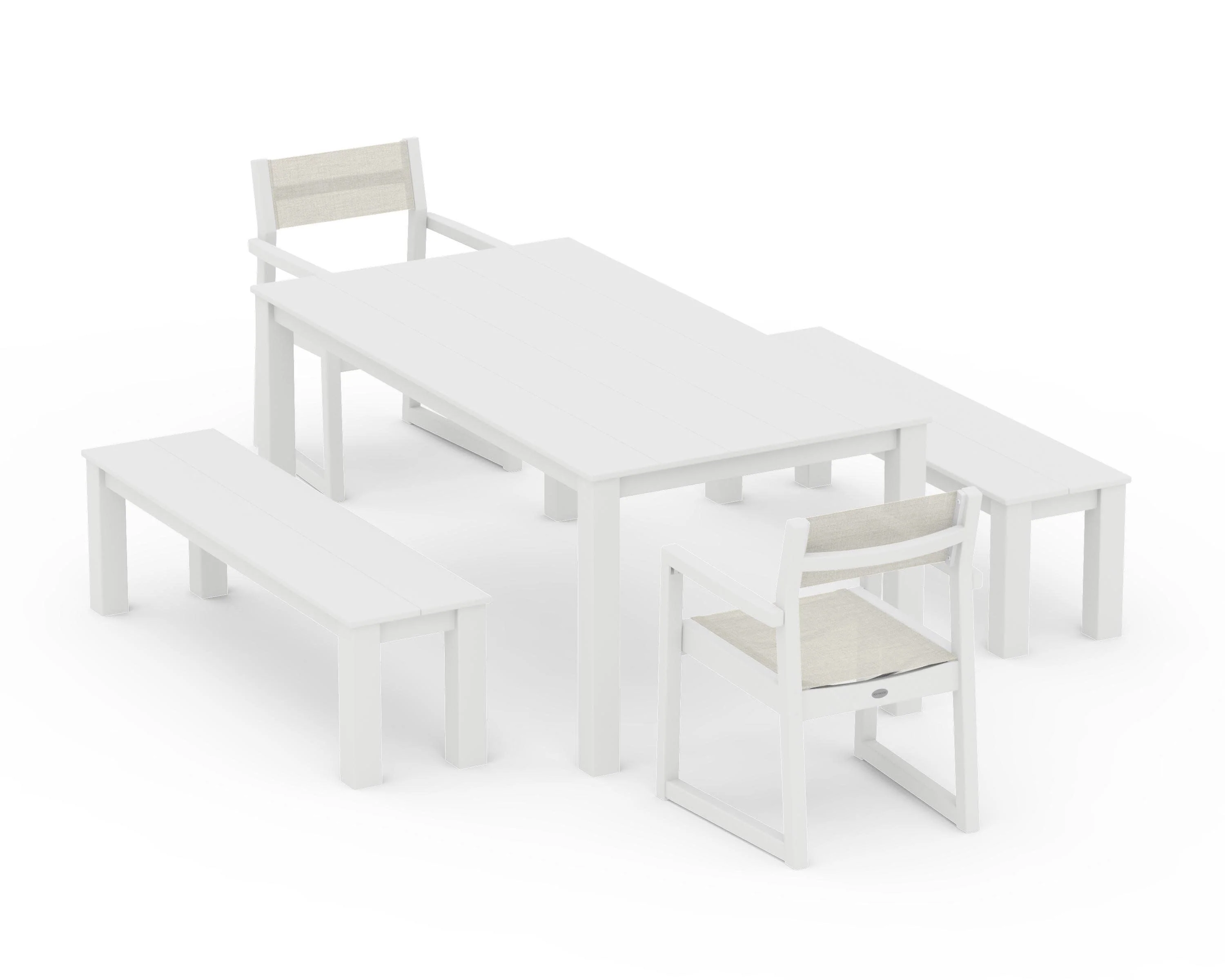EDGE Sling Arm Chair 5-Piece Parsons Dining Set with Benches