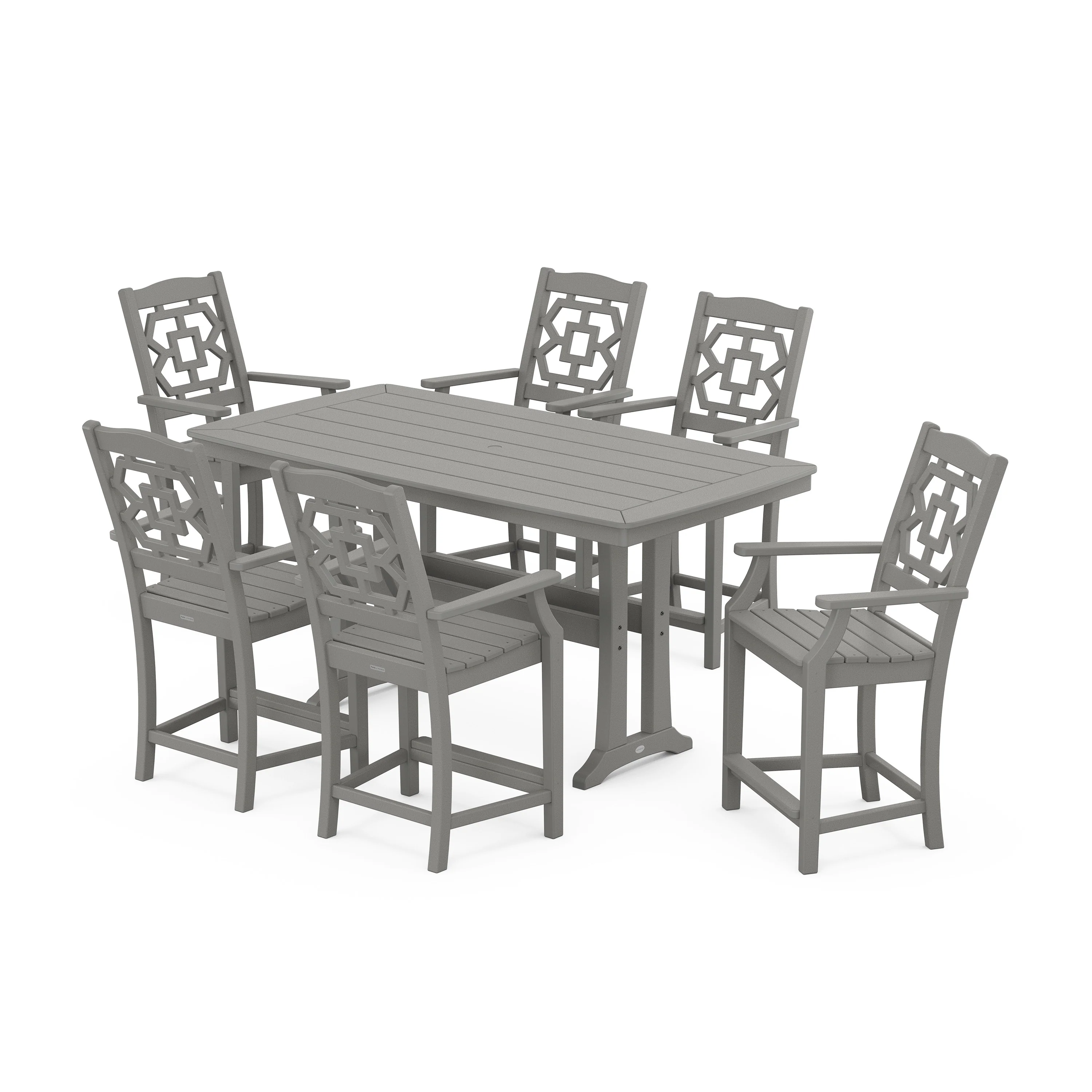 Chinoiserie Arm Chair 7-Piece Counter Set with Trestle Legs