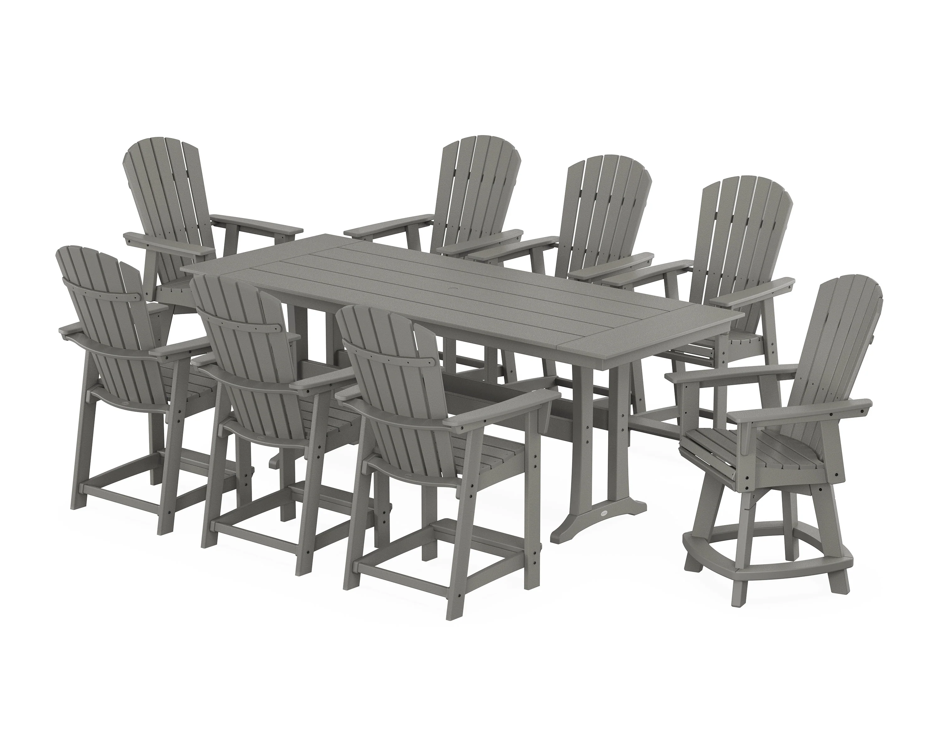 Nautical Curveback Adirondack Swivel Chair 9-Piece Farmhouse Counter Set with Trestle Legs