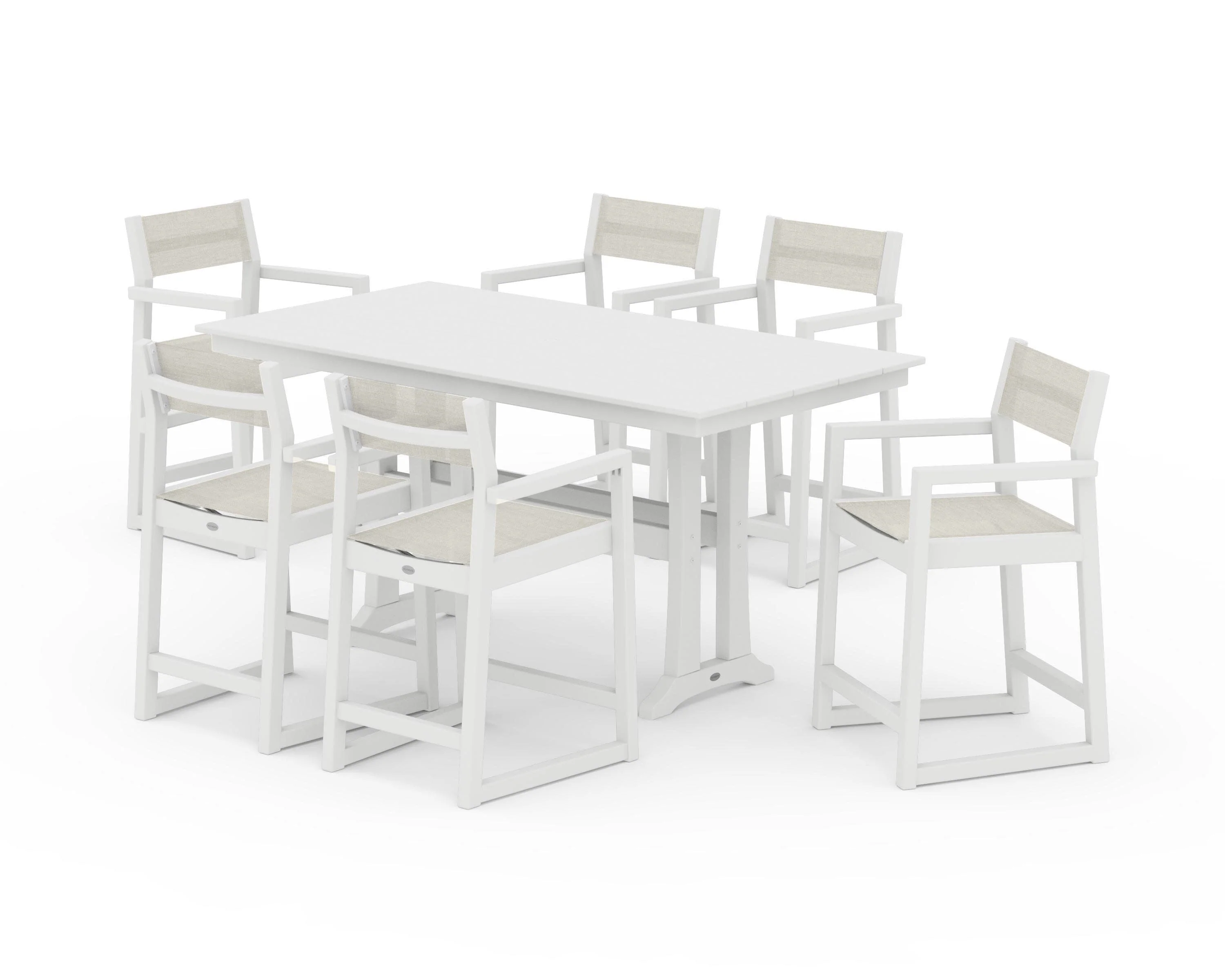 EDGE Sling Arm Chair 7-Piece Farmhouse Counter Set with Trestle Legs