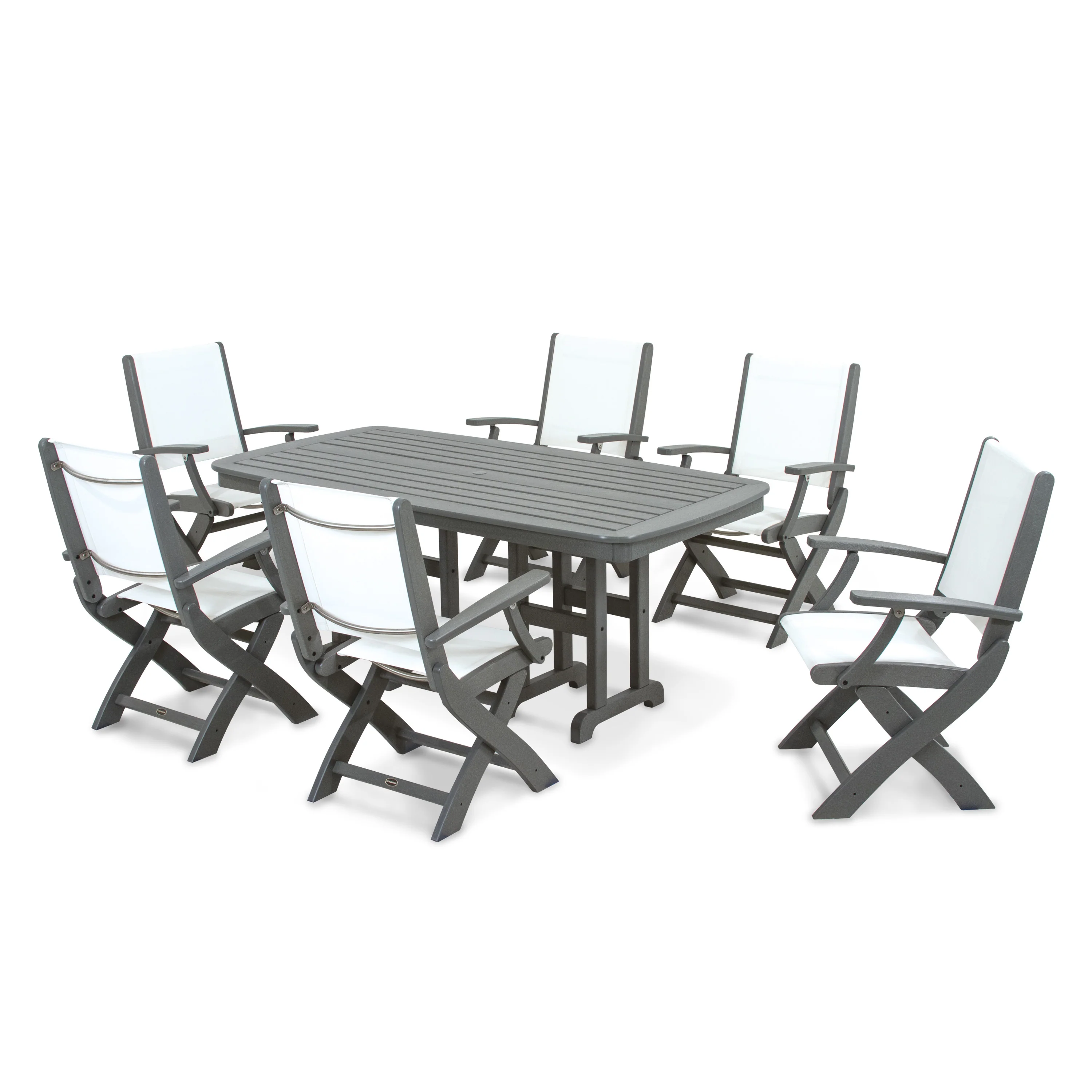 Coastal Folding Arm Chair 7-Piece Dining Set