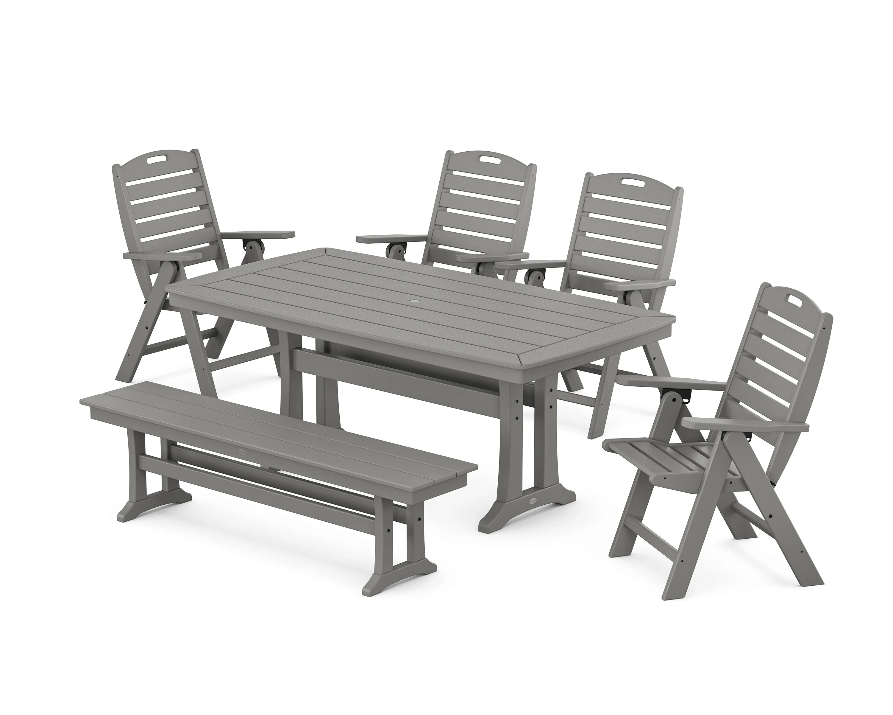 Nautical Highback 6-Piece Dining Set with Trestle Legs and Bench