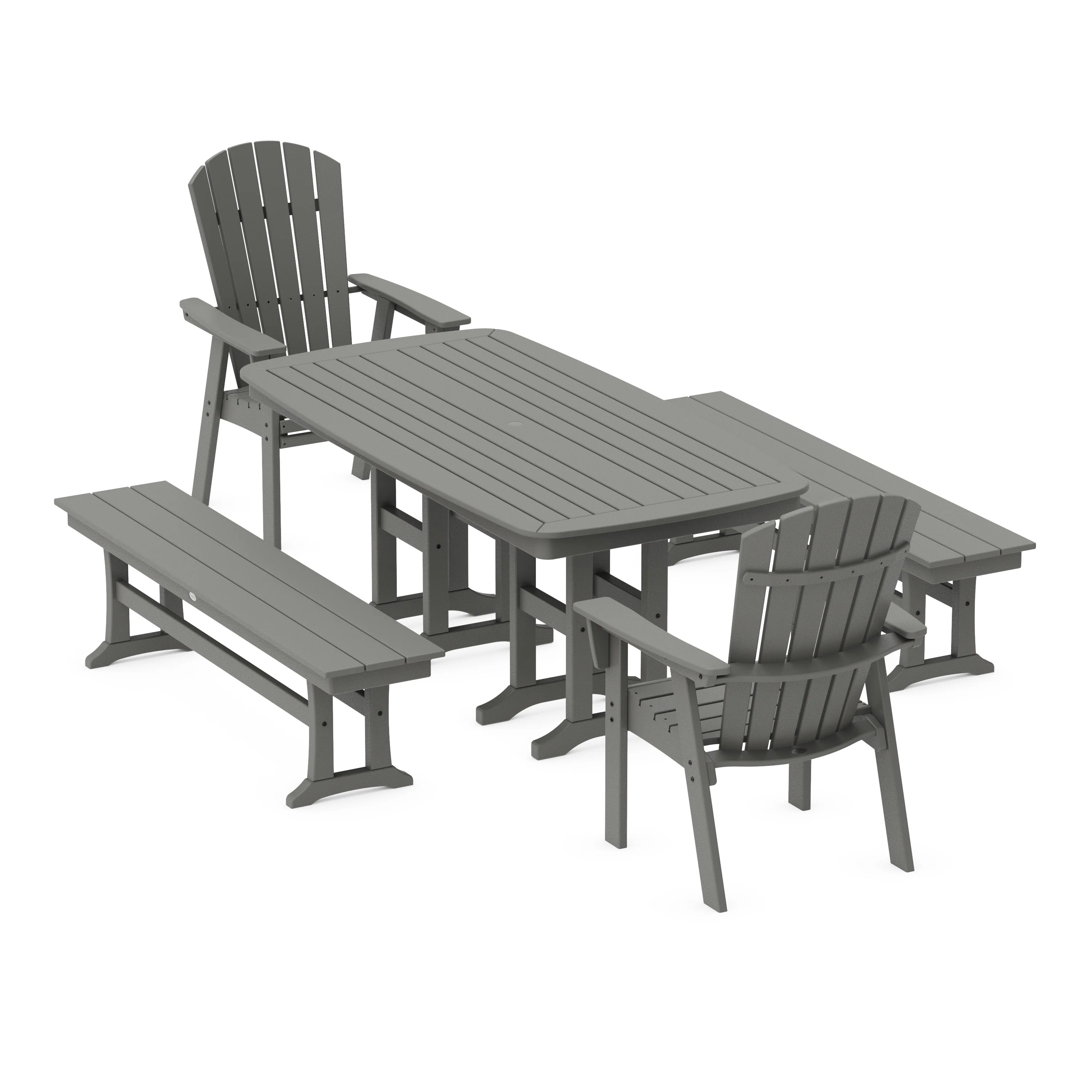 Nautical Curveback Adirondack 5-Piece Dining Set with Benches